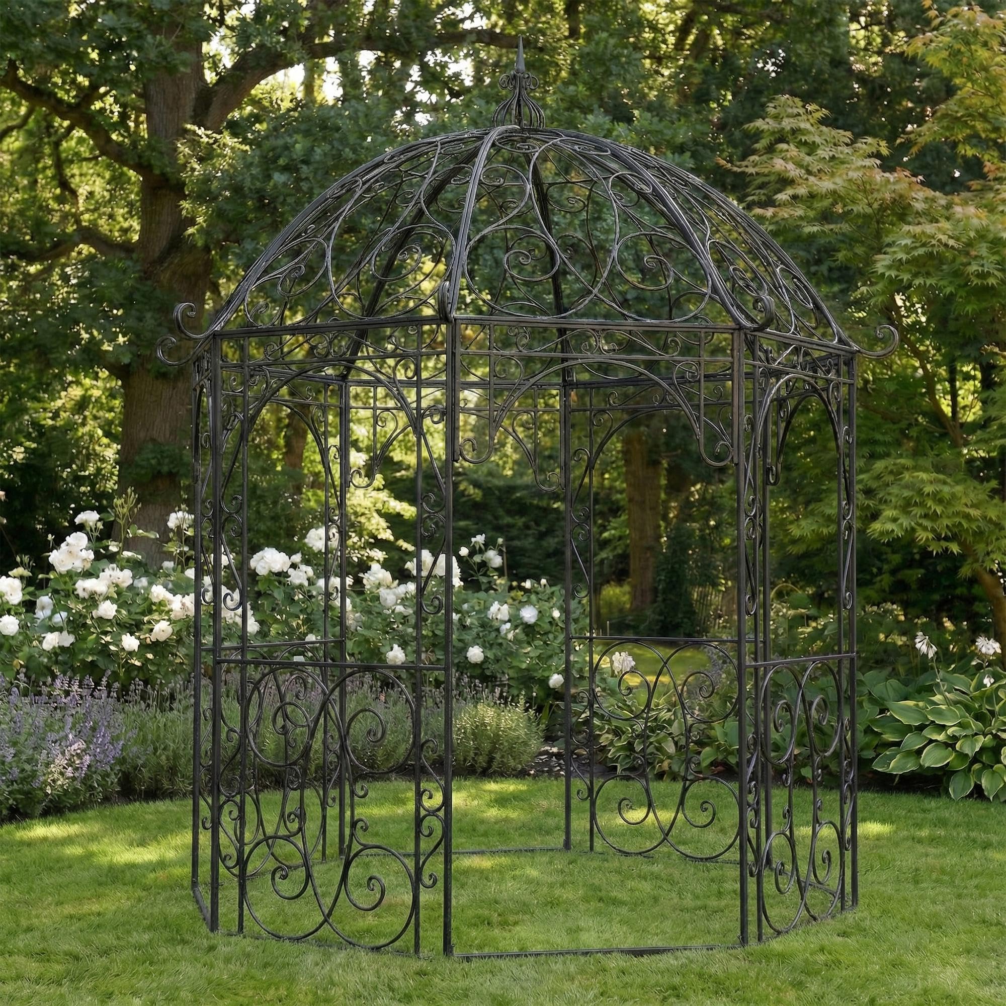 CLP Rosenpavillon aus Eisen Leila, Gartenpavillon im Jugendstil nostalgisch, Rankhilfe pulverbeschichtet für Kletterpflanzen und Rosen, Farbe:anthrazit