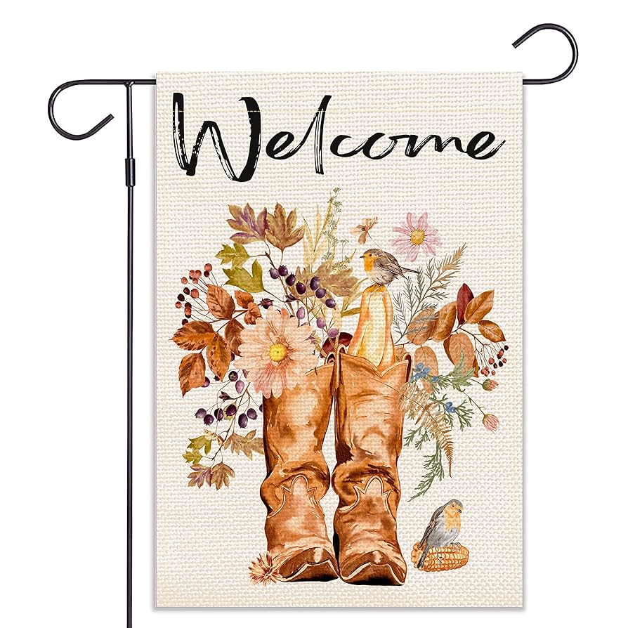 Balgardekor Welcome Boots Garden Flag Vertical Double Sided Flower Bird Autumn Fall Yard Outdoor Decor 12.5 x 18 Inches(Welcome Boots)