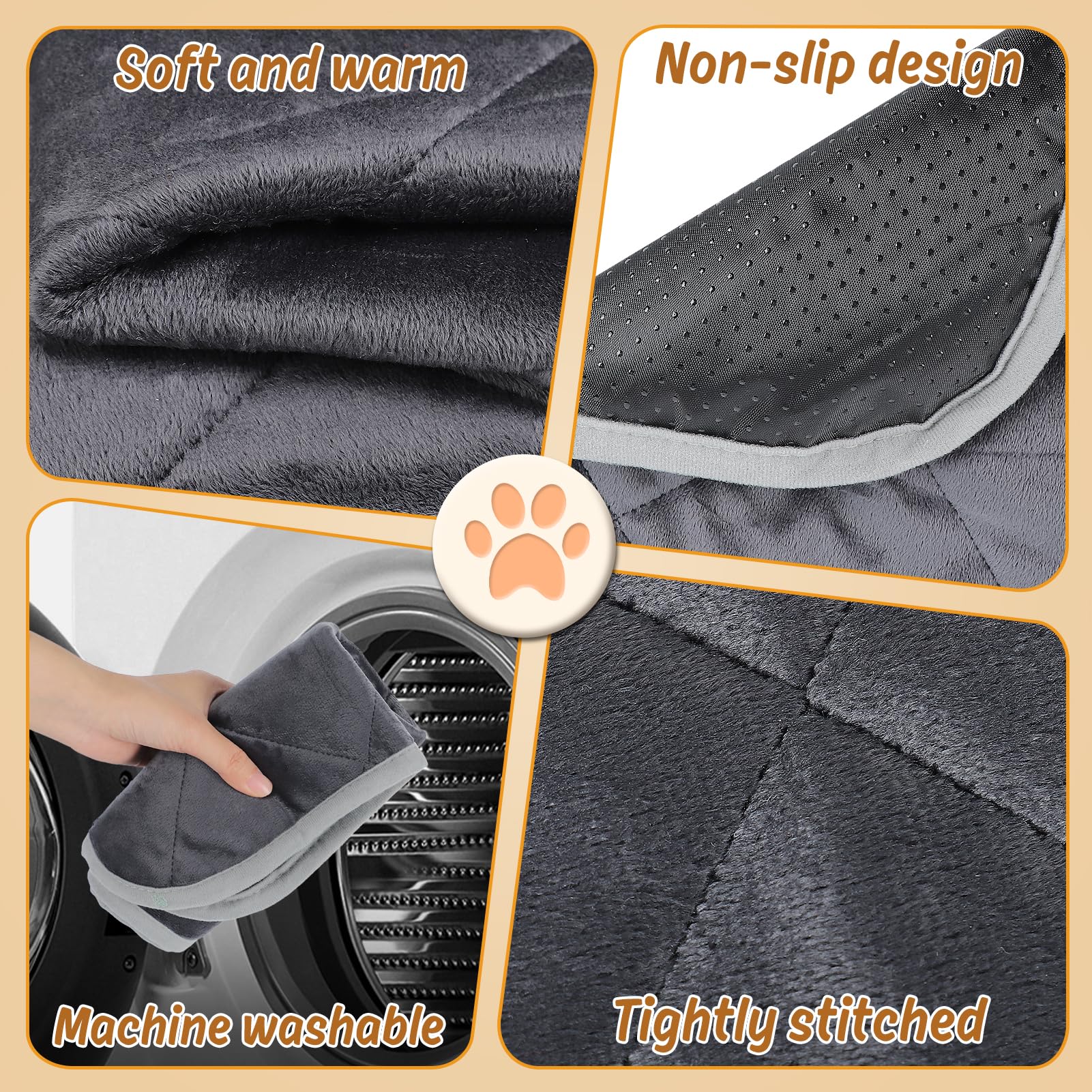 MEWTOGO Lot de 2 lits auto-chauffants pour chat – 40 x 50 cm – Tapis doux et chaud auto-chauffant pour chat – Tapis lavable réfléchissant la chaleur du corps avec fond antidérapant pour chats