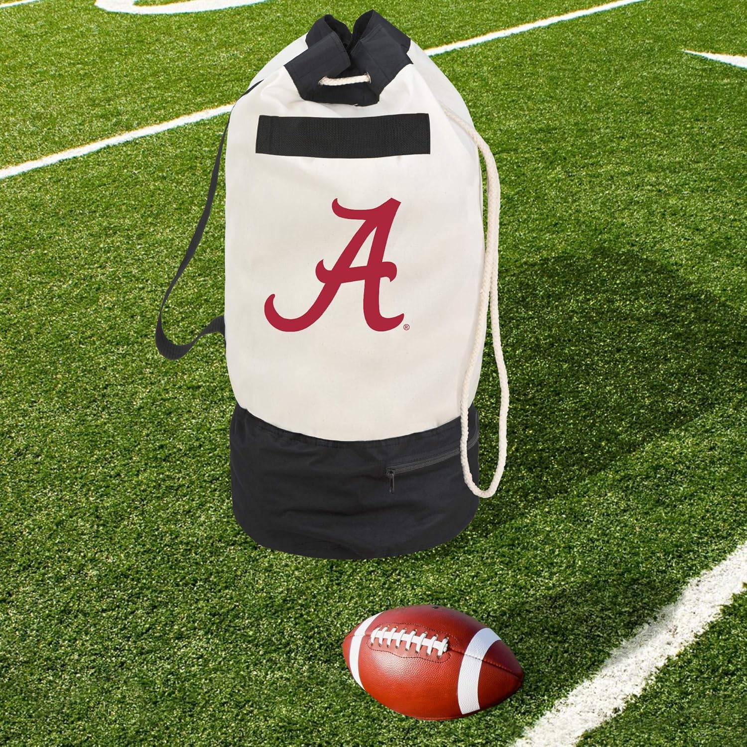 Smart Design Collegiate Heavy Duty Duffel Bag w/ 2 Compartments – 15 x 30 inch - Canvas - Sports, Kids, & Laundry - Crimson & White Colors - [Alabama Crimson Tide]