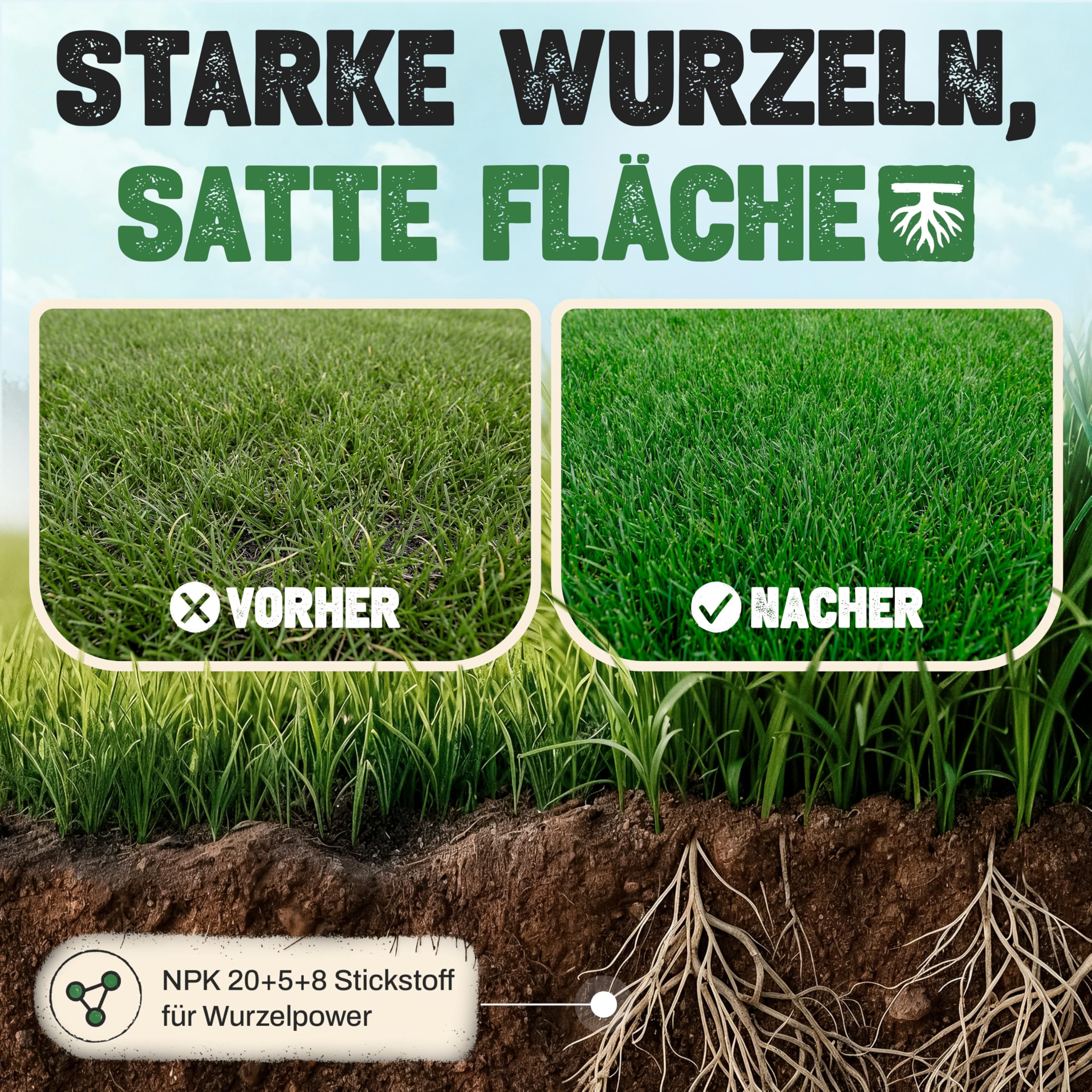 Rasendünger Frühjahr & Sommer inkl. Handstreuer | Tierfreundlicher Langzeitdünger für jeden Rasendünger frühling | (Staubarme Körnung 2-5mm) | Frühlingsdünger (20kg für 1000m²)