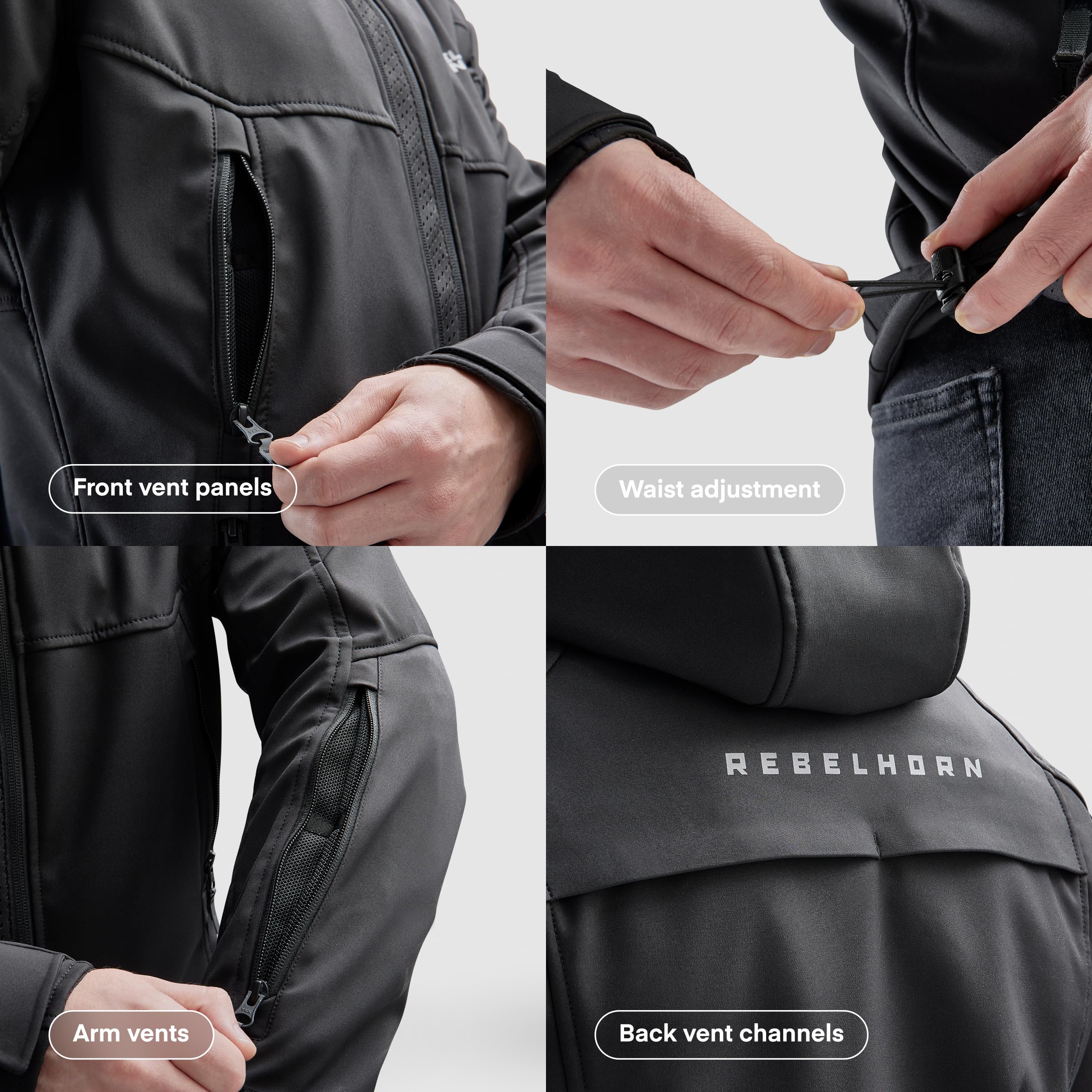 REBELHORN Slash Motorradjacke Herren | Textil | Softshell mit Abnehmbarer Kapuze | Ellbogen und Schulterprotektoren Stufe 2 | 6 Belüftungskanäle | Größen bis 10XL