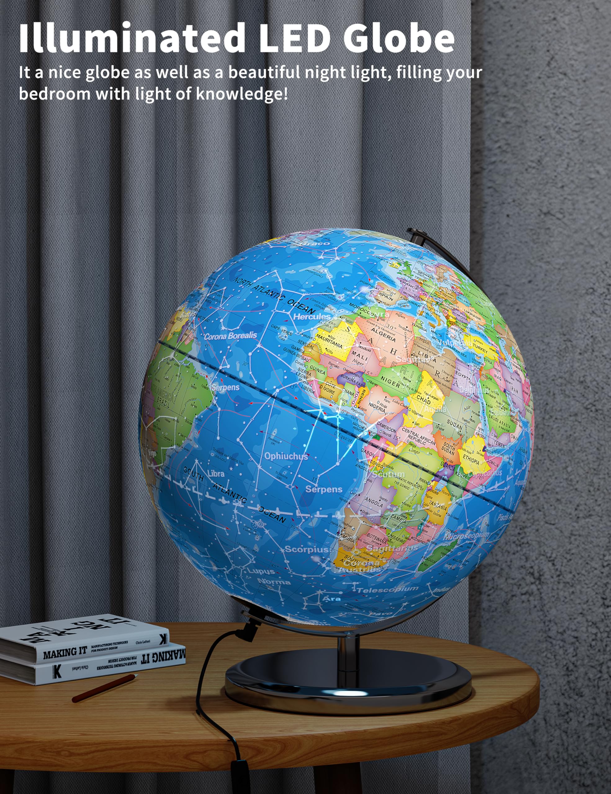 Amazon.com: Orionstar 13 英吋(約33.0 公分)大型世界地球儀,附支架