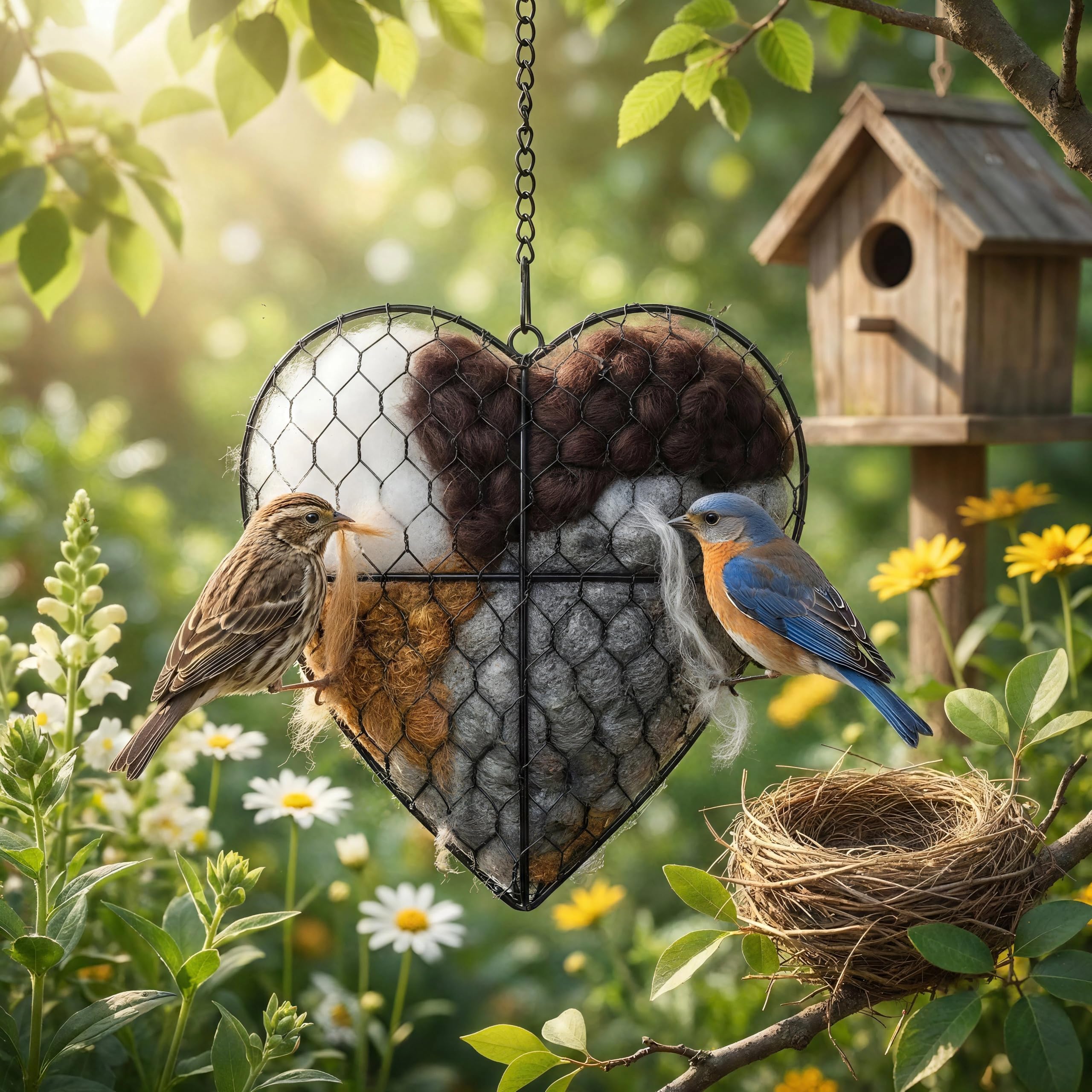 Handmade Fiber Bird Nesting Heart, Nesting Material for Wild Bird, Refillable Nesting Accessories, Hummingbird Nest/House, Outdoor Garden Decortion, Gifts for Bird/Nature Lovers (1pc)