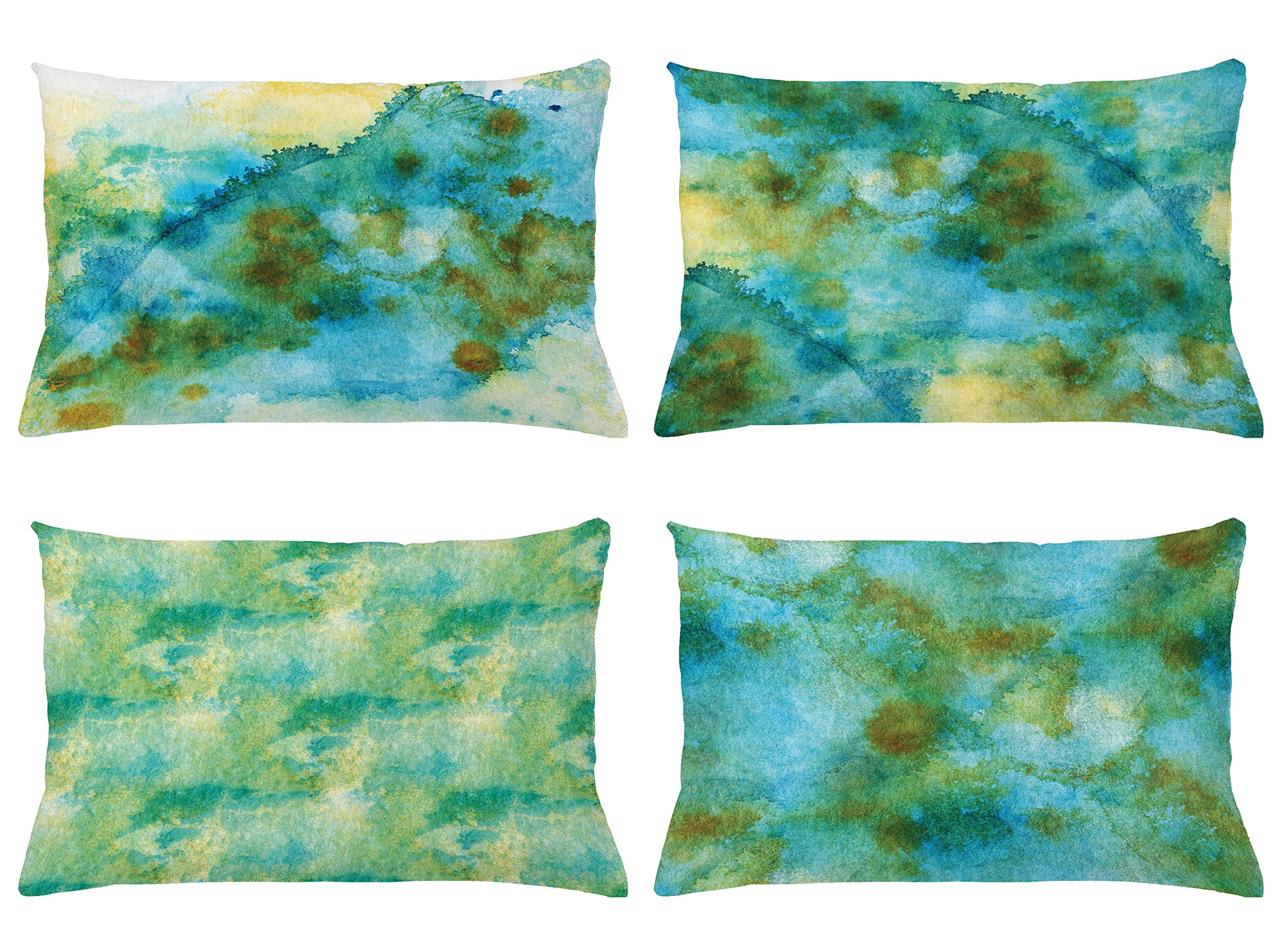 Ambesonne Watercolor Throw Pillow Cushion Case Pack of 4, Abstract Grunge Style Pattern of Modern Blots Trippy Effect Style, Modern Accent