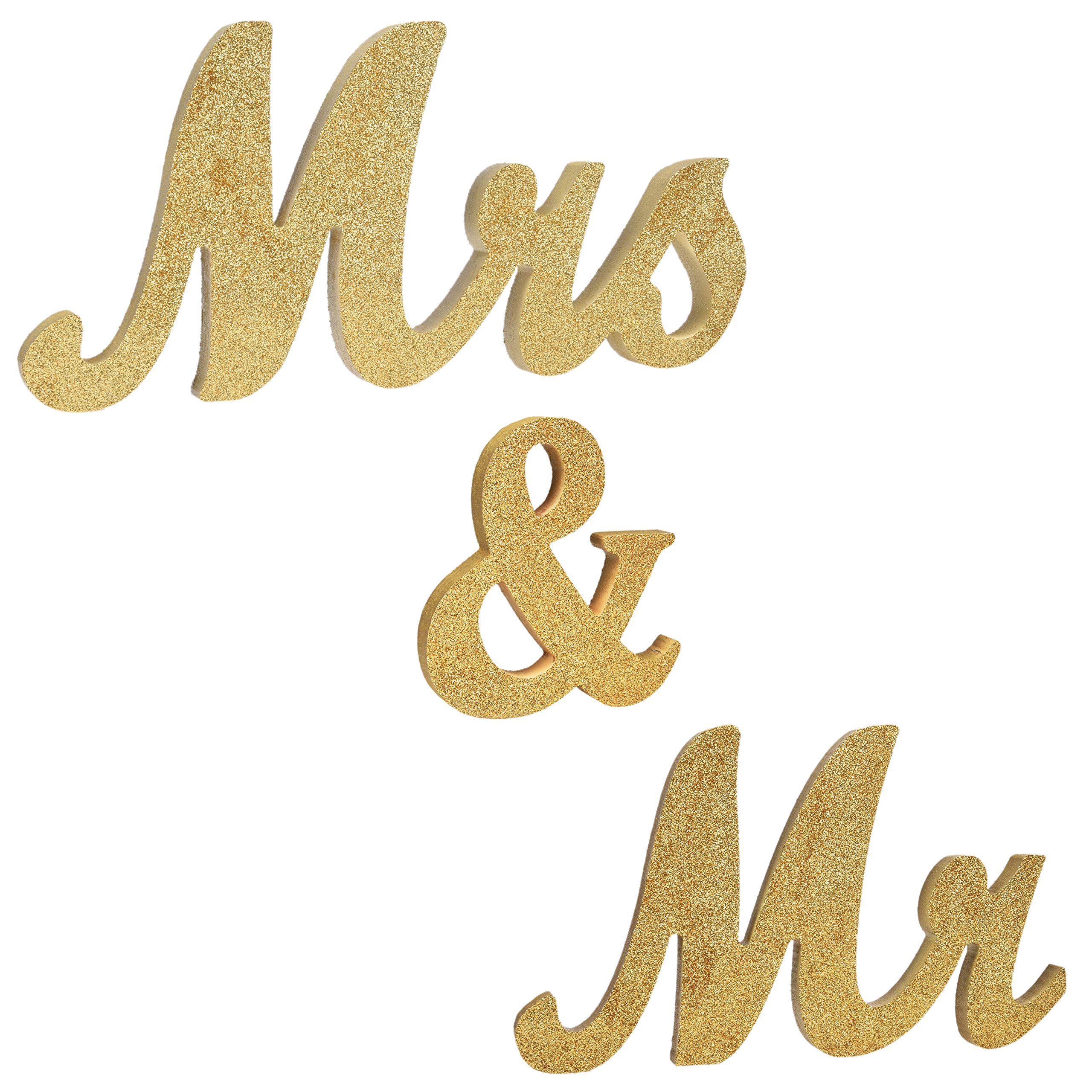Kare & Kind Mr & Mrs. Sign (Glittery Gold) - Venue Decor - For Weddings, Anniversaries, Bridal Showers and more - Sweetheart Wedding Table Decoration - DIY Projects, Gift, Display