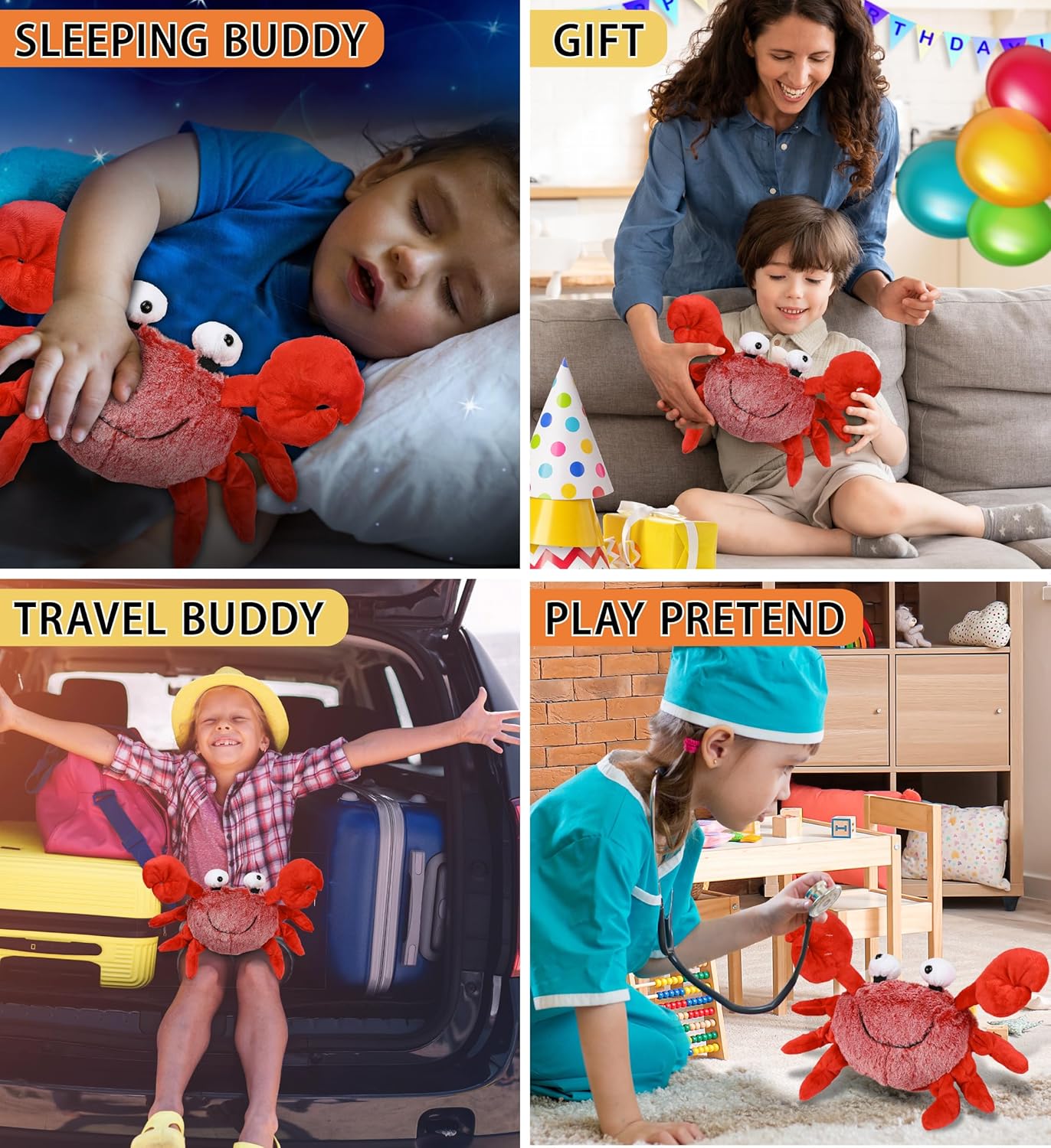 Puzzled Super Soft Red Crab Plush, 12"