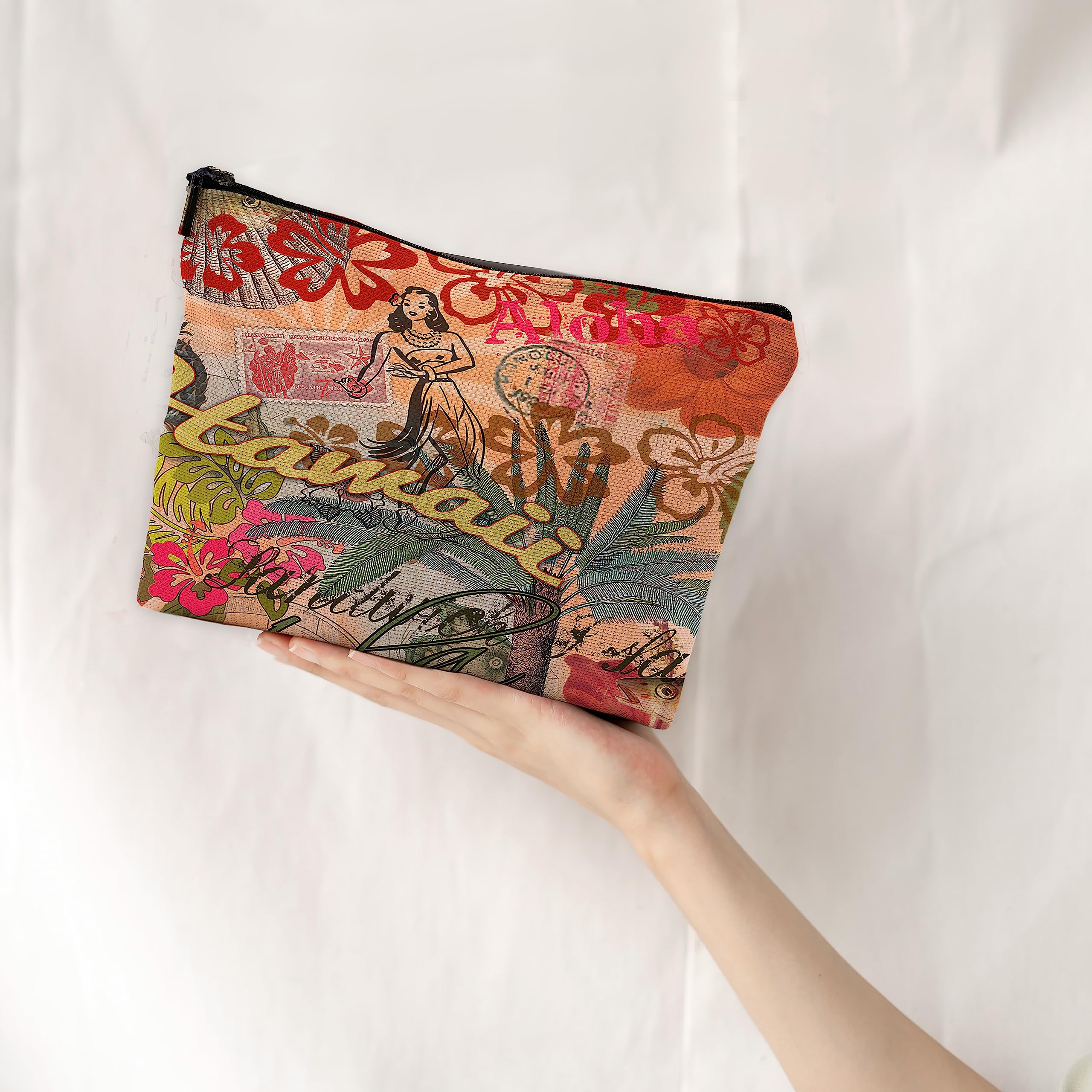NEGIGA Hawaii Hula Vintage Makeup Bag & Cosmetic Toiletry Case with Rustic French Style and Zipper Pouch