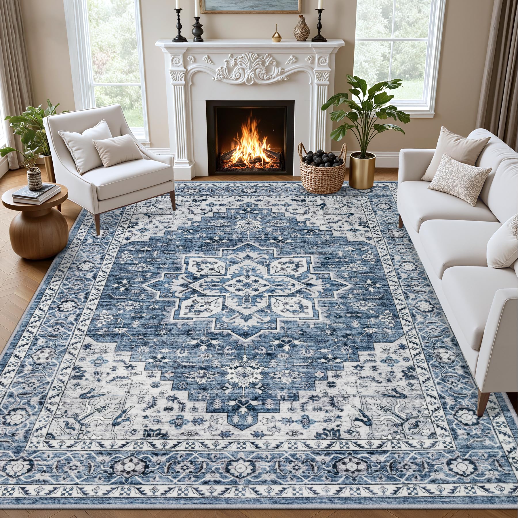 5x7 Area Rugs Living Room Rug Washable Vintage Boho Medallion Rug No Slip Stain Resistant Soft Carpet Indoor