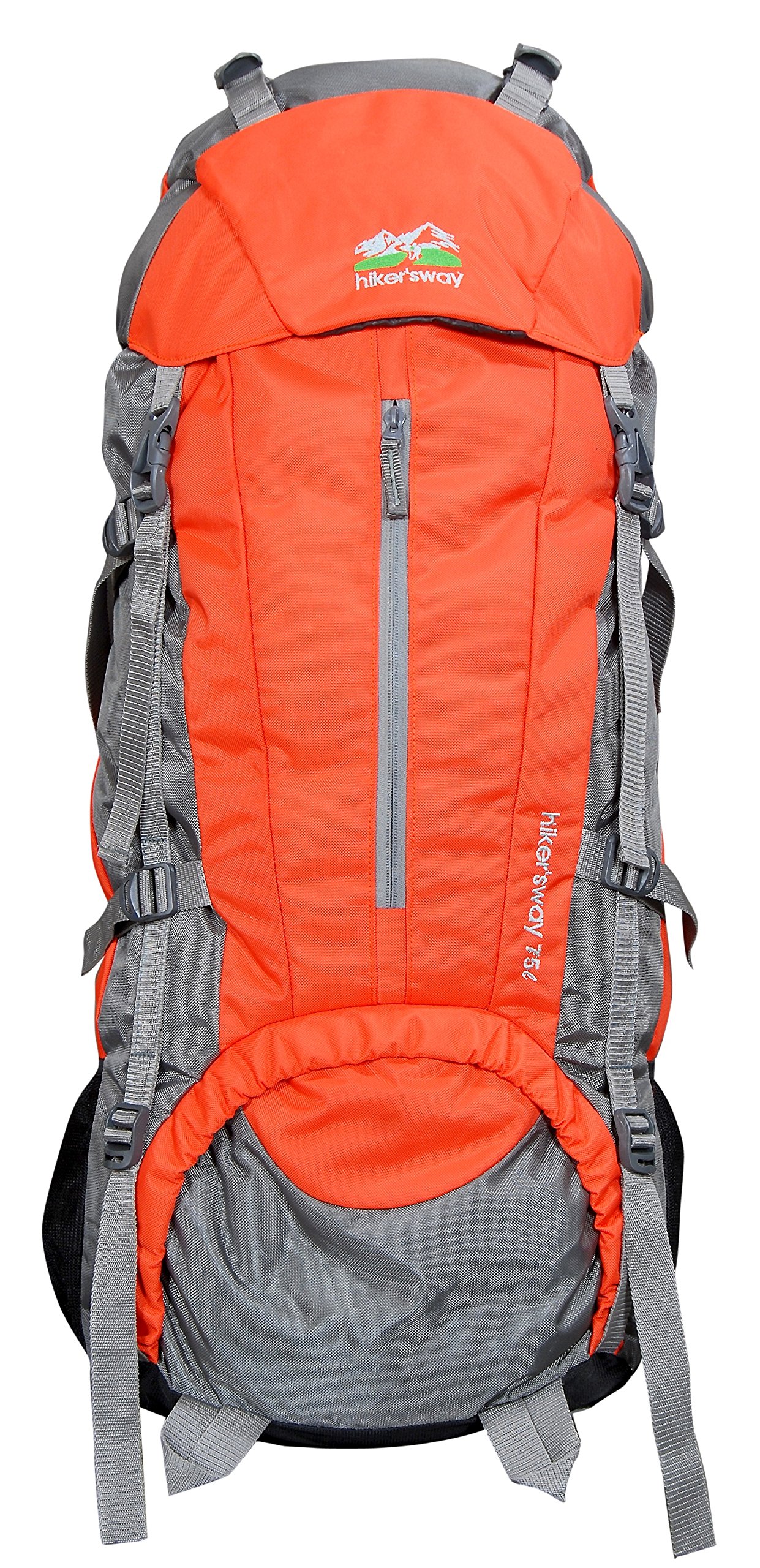 Men's and Women's 75 L Internal Frame Rucksack Bag for Trekking, Travel, Hiking, Camping with Waterproof Compartment and Rain Cover (Orange)