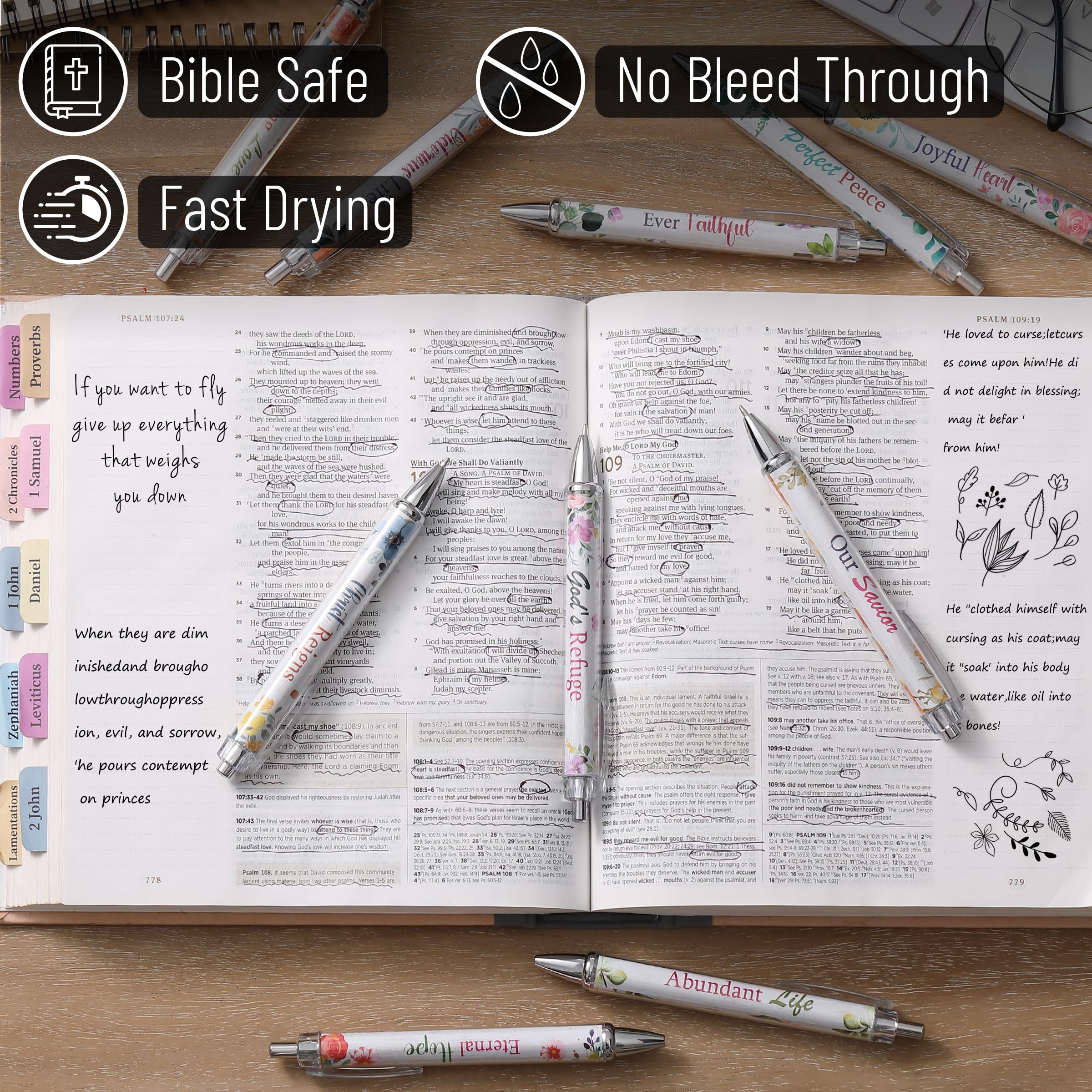 Mr Pen Christian Pen Set 10 Pack Faith Blossoms Black Ink Bible Verse Pens Ballpoint Pens — view 5