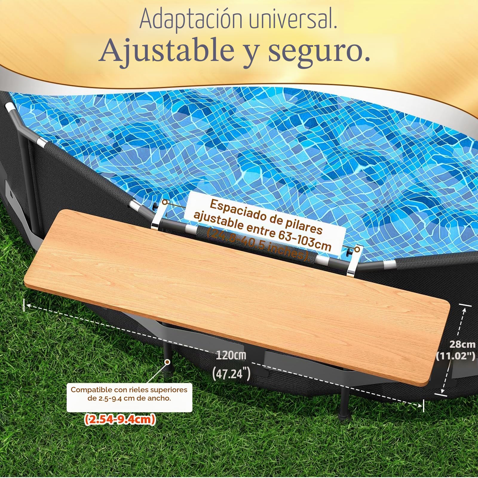 GFTIME Barra de piscina para Bestway, Intex sobre el suelo, redonda y ovalada, exclusivamente apto para rieles superiores de 9,4 cm o menos, barra de natación, estante de piscina sobre el suelo