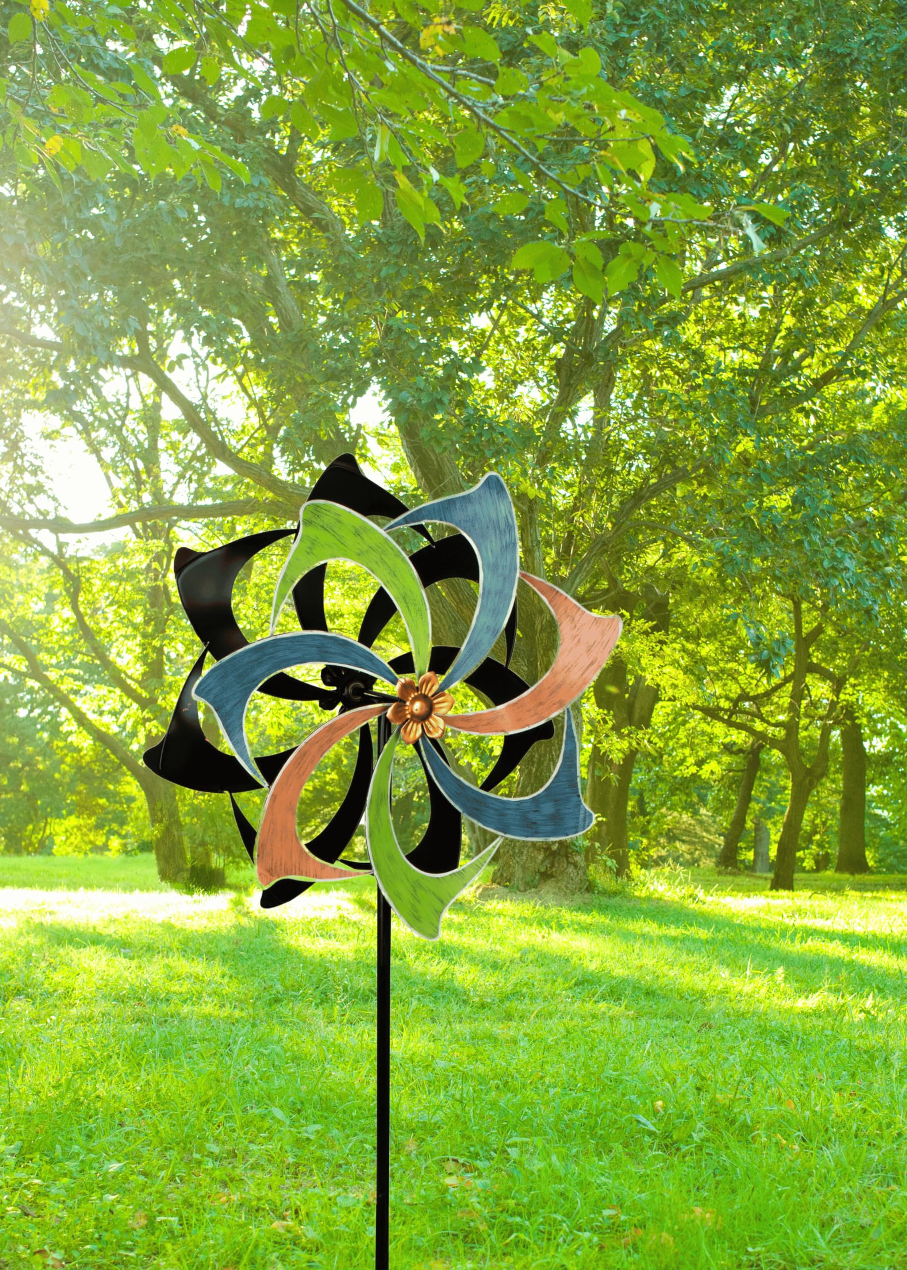 Windrad Windspiel Mehrfarbig aus Metall als Gartenstecker Höhe 183 cm Durchmesser 61 cm