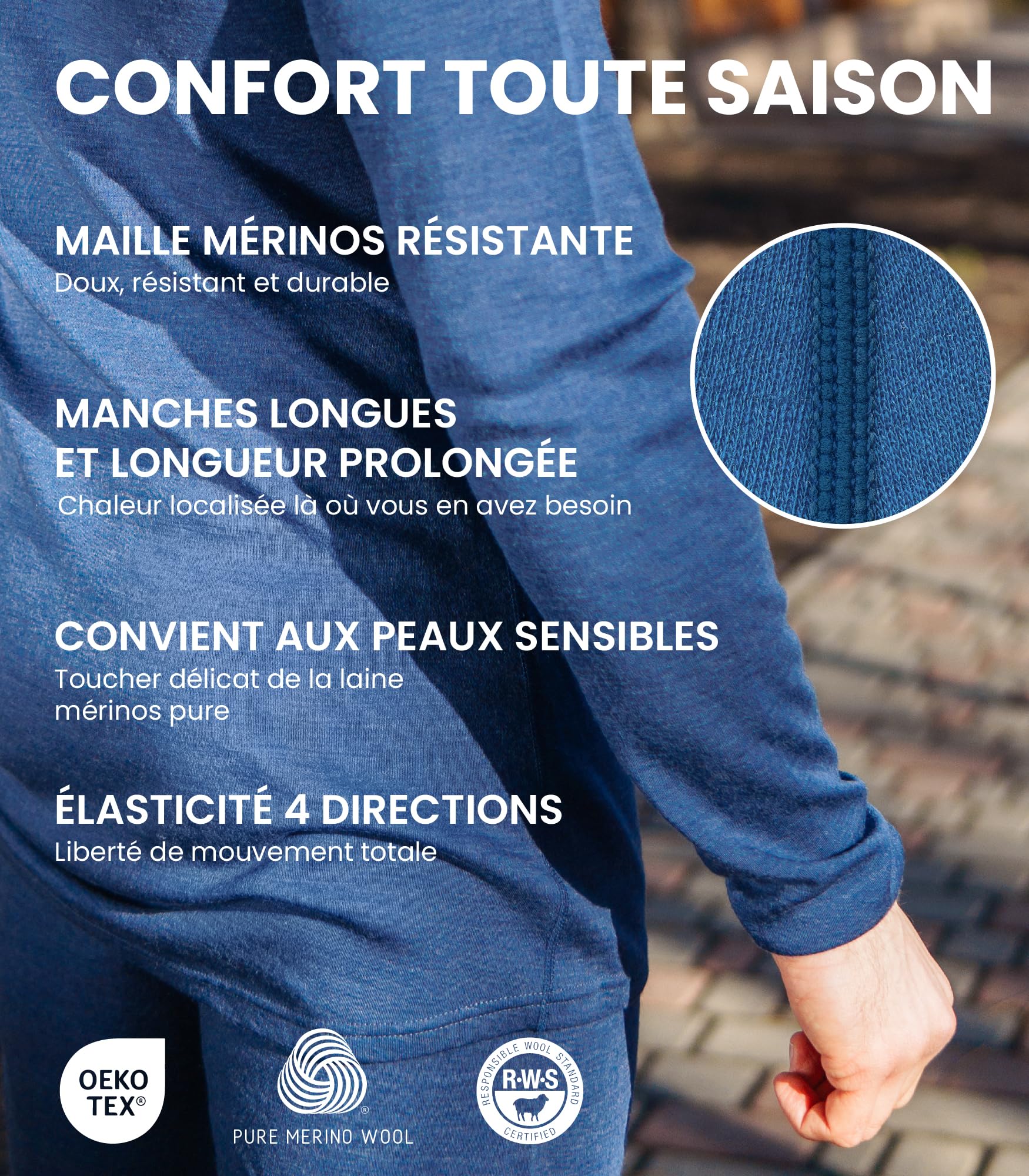 Merino.tech Chemise Homme Manches Longues 100% Merinos - sous Vetement Merinos Homme Lourd, Moyen, Léger avec Chaussettes - 4