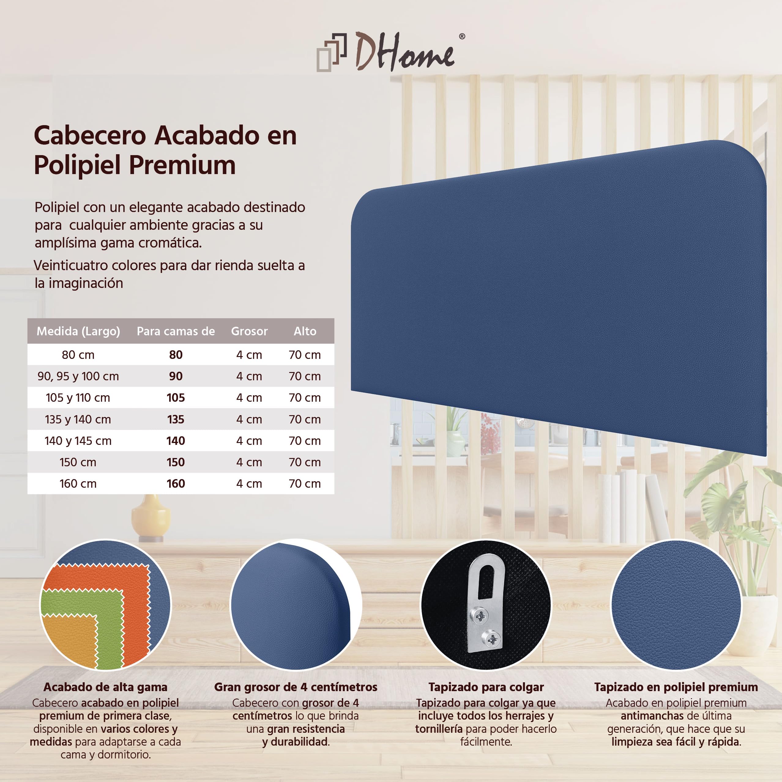 DHOME Testiera Letto Imbottita Liscia Curva in Similpelle Altezza 70cm da Parete Testiere Acustiche Fonoassorbenti per Camera da Letto (Blu, 160cm)