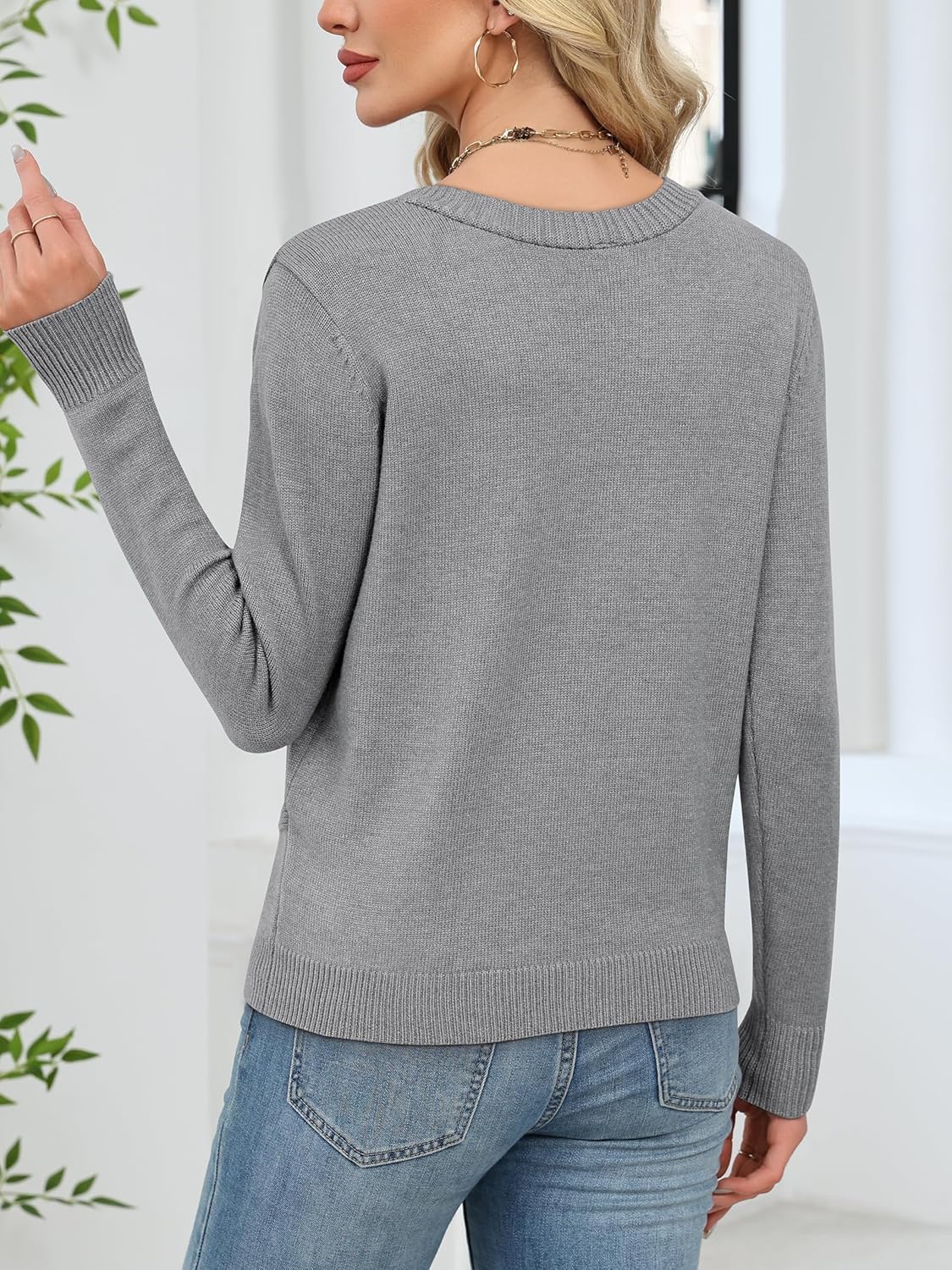 softome Womens Casual Long Sleeve Wrap Fall Sweaters Tops V Neck Solid Color Oversized Pullover Loose Fit Jumper - Image 2