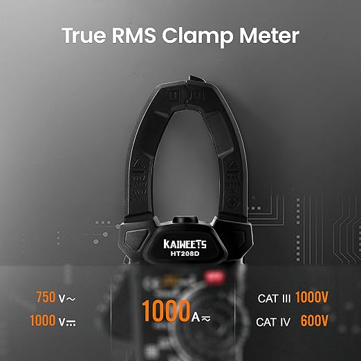 KAIWEETS HT208D Pinza Amperimétrica 1000A True RMS AC/DC y Cables de Prueba KAIWEETS KET20 de Silicona con Probetas Doradas miniatura 2