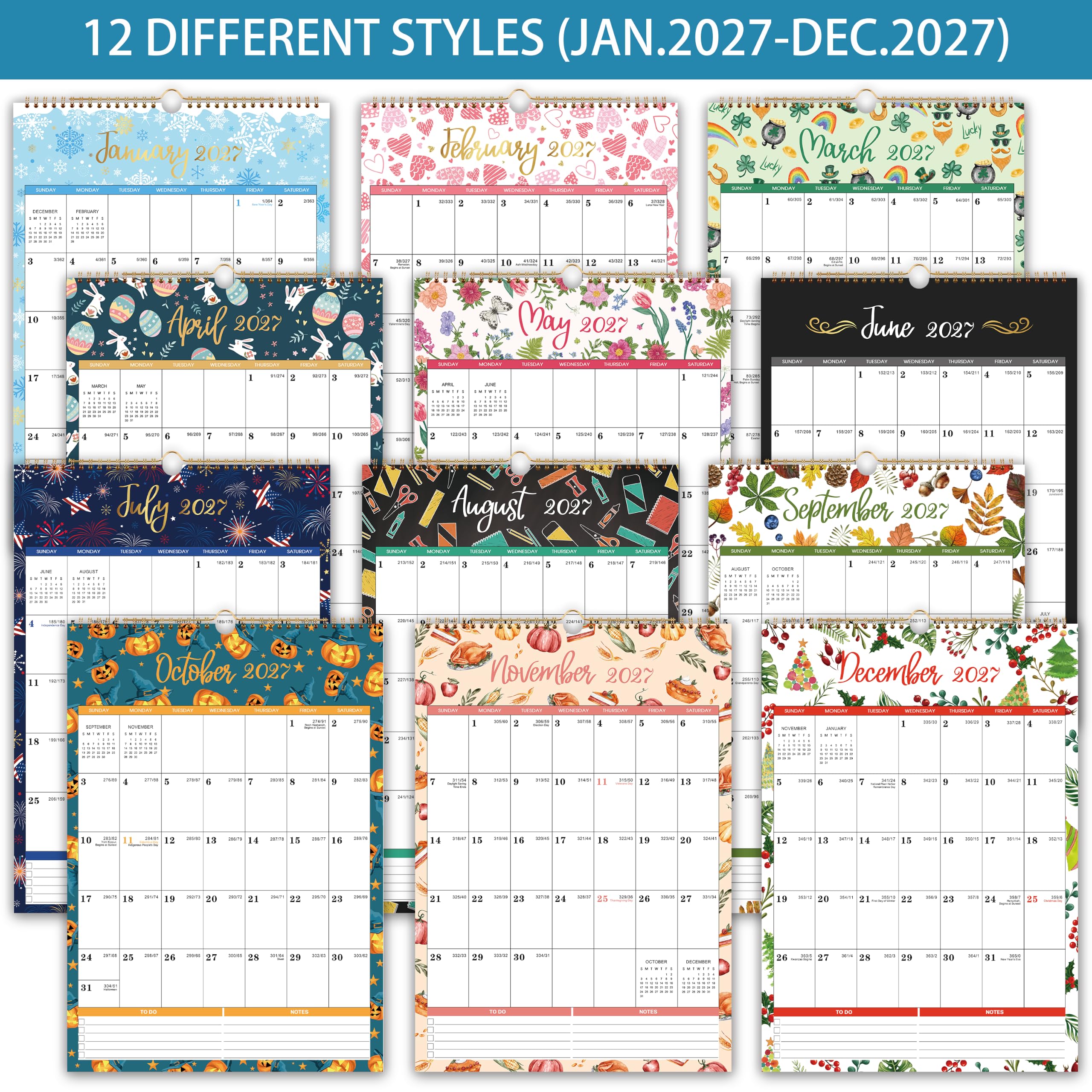 Wandkalender 2025 - Jan. 2025 - Dez. 2025, Kalender 2025 mit dickem Papier, 38,1 x 29,2 cm, perfekter Wandkalender zum Organisieren - 12 verschiedene Themen