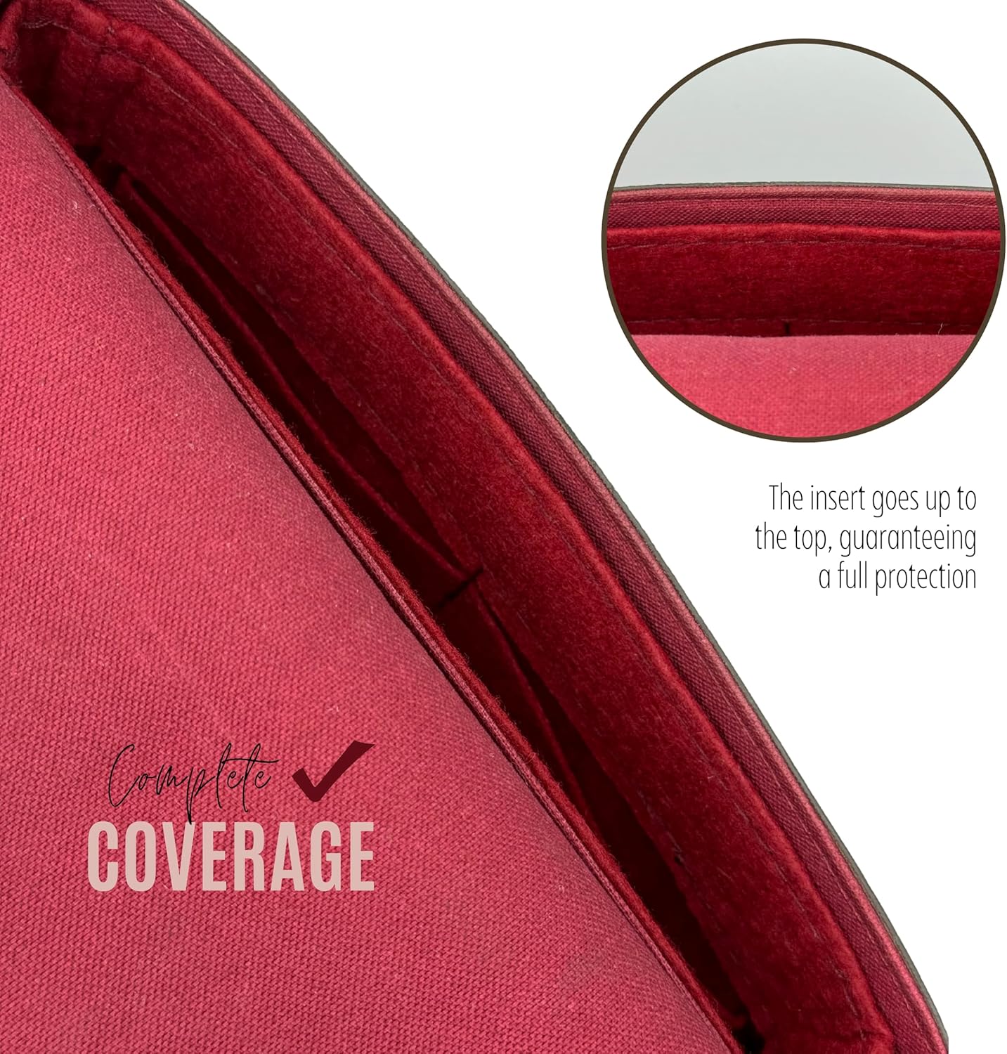 Divitize Premium Purse Organizer compatible with Felicie Pochette Bag Insert — Gold Zipper Perfect Fit, Durable Quality Felt, Full Coverage No Bulking, +24 Shades (For Felicie Pochette, Red)