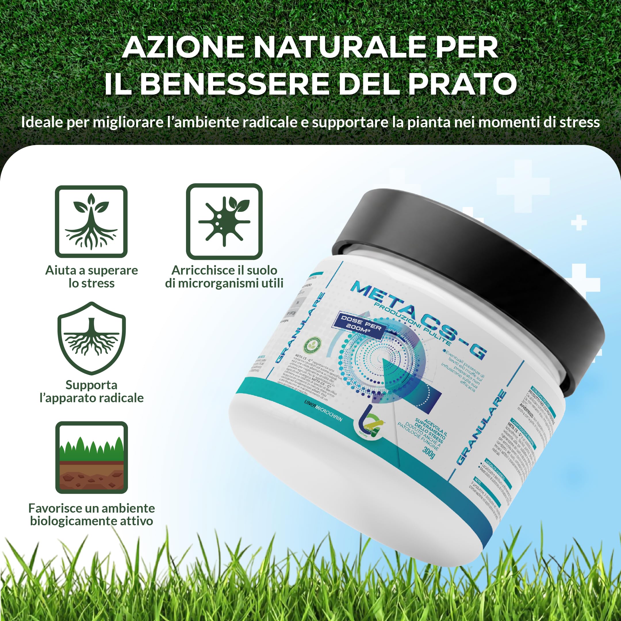 B4Green Meta CS-G Granulare 300g per 200m² – Micorrize per Piante e Micorrize in Polvere, Biostimolante Naturale del Suolo per Prato Orto e Giardino, Radici Forti e Tappeto Erboso Sano