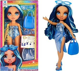 Rainbow High Swim & Style Skyler, Blue 11" Fashion Doll with Shimmery Wrap to Style 10+ Ways, Removable Swimsuit, Sandals, Fun Play Accessories, Great Toy Gift for Girls Kids Ages 4-12 Years
