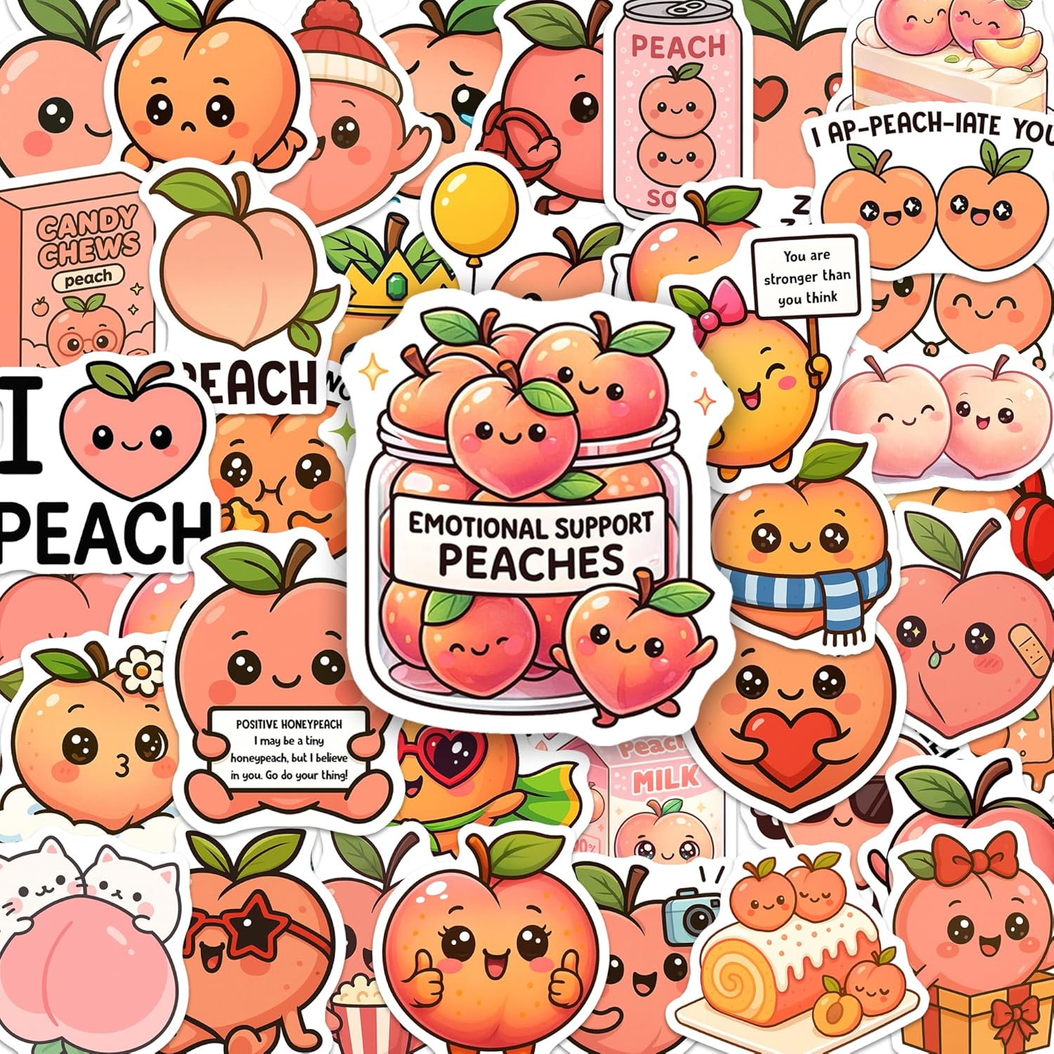 BEATRI Peach Stickers 50Pcs Waterproof Vinyl Positive Peach Fruit Decor