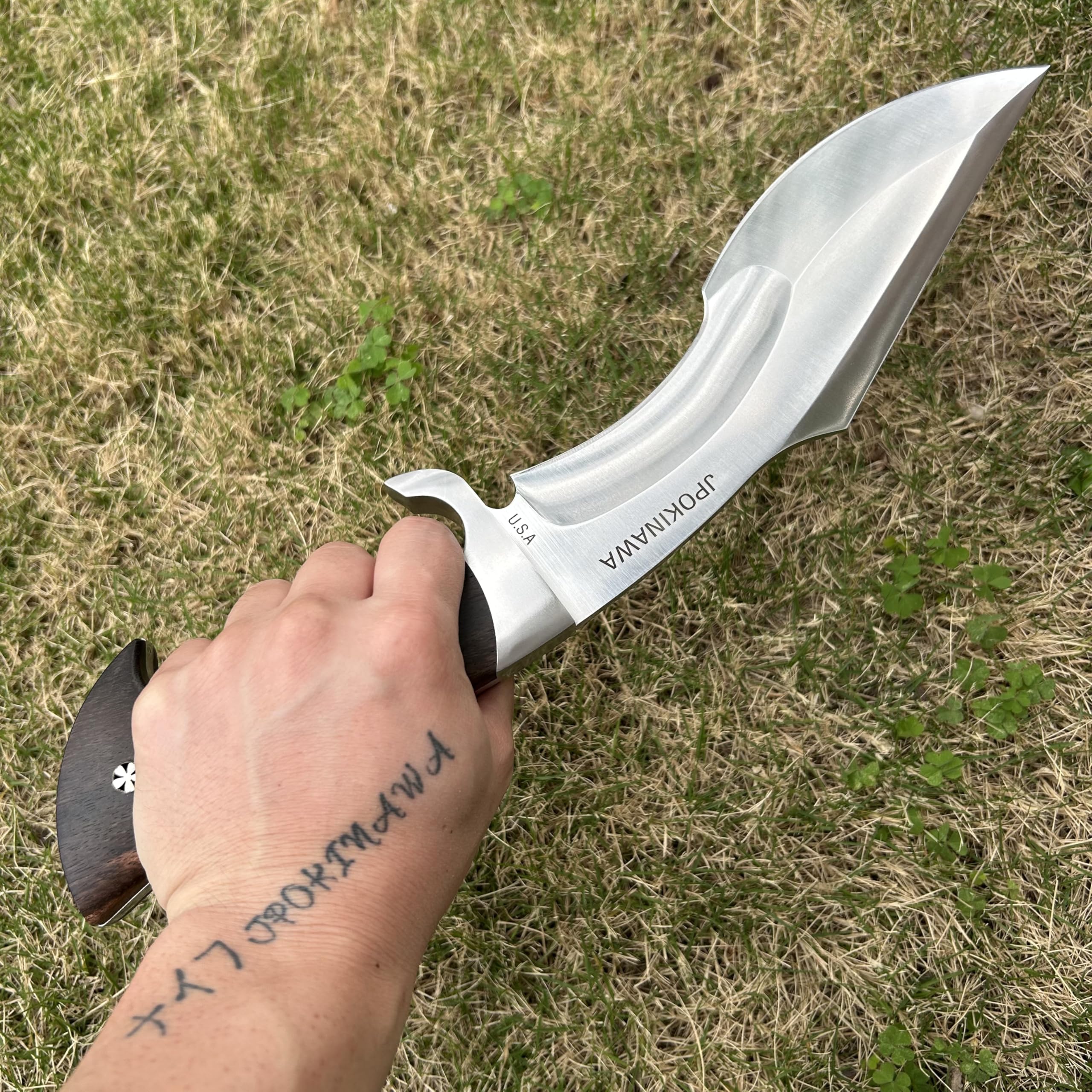 39cm【peso coltello 0.77kg】 machete pesante - Tang completo 60HRC Lama in acciaio ad alto tenore di carbonio Manico in legno di ebano Con fodero in pelle di mucca