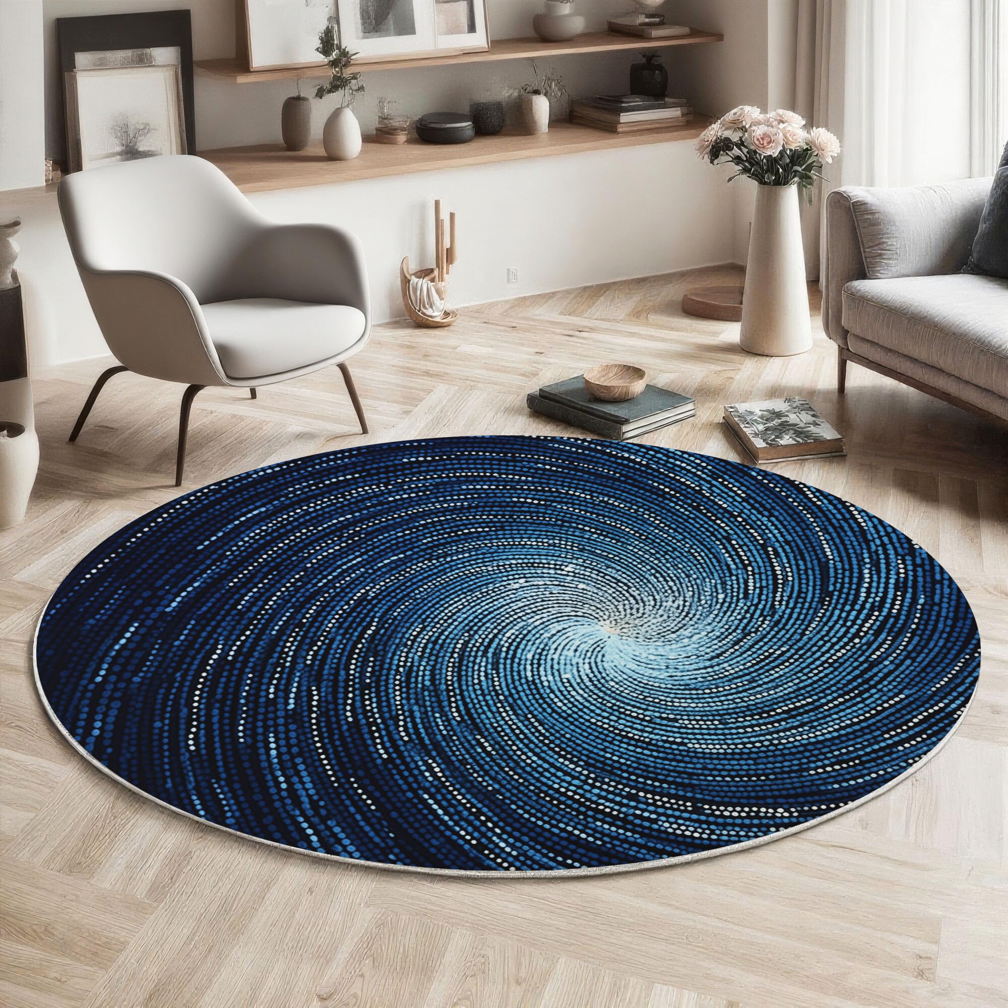 Tapis rond lavable de 100cm motif vortex pour chambre et salon