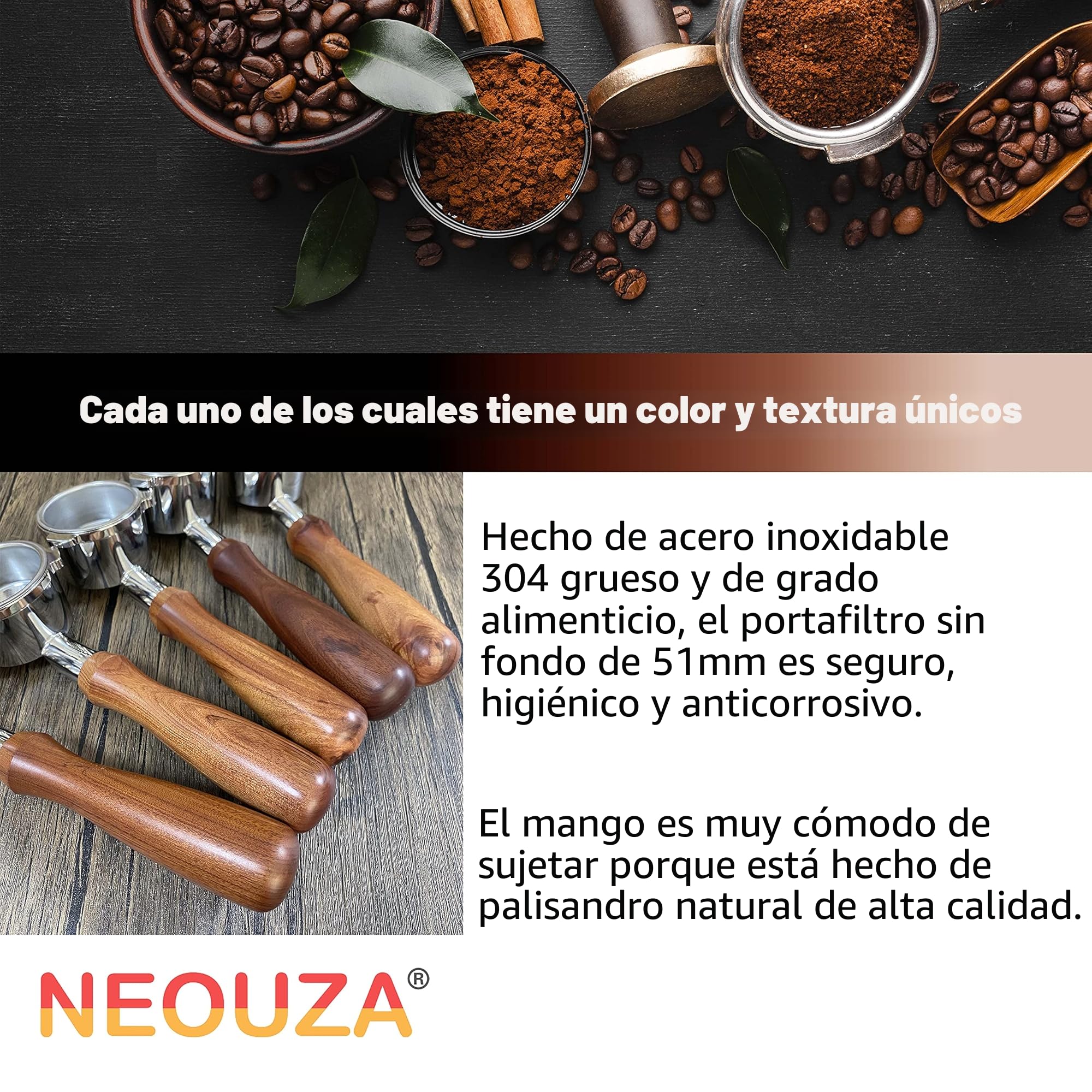 NEOUZA Coffee - Portafiltro sin fondo de 51 mm compatible con la máquina de espresso DeLonghi EC9335, sin soporte de filtro base