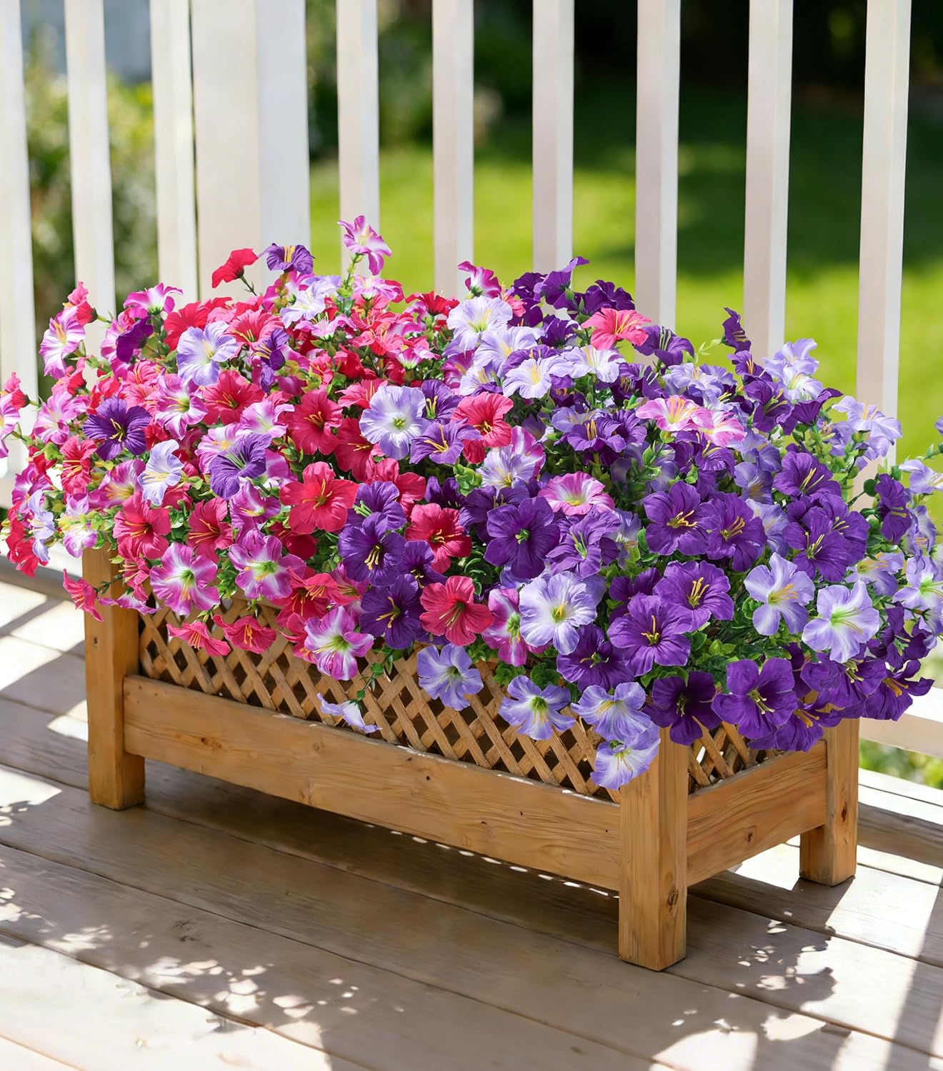 Artificial Flowers for Outdoors Decoration, 20 Bundles Faux Morning Glory with Eucalyptus Look Real UV Resistant Fake Plants Silk Flowers for Outside Yard Gardens Porch Patio Planter Home Urn, Mix