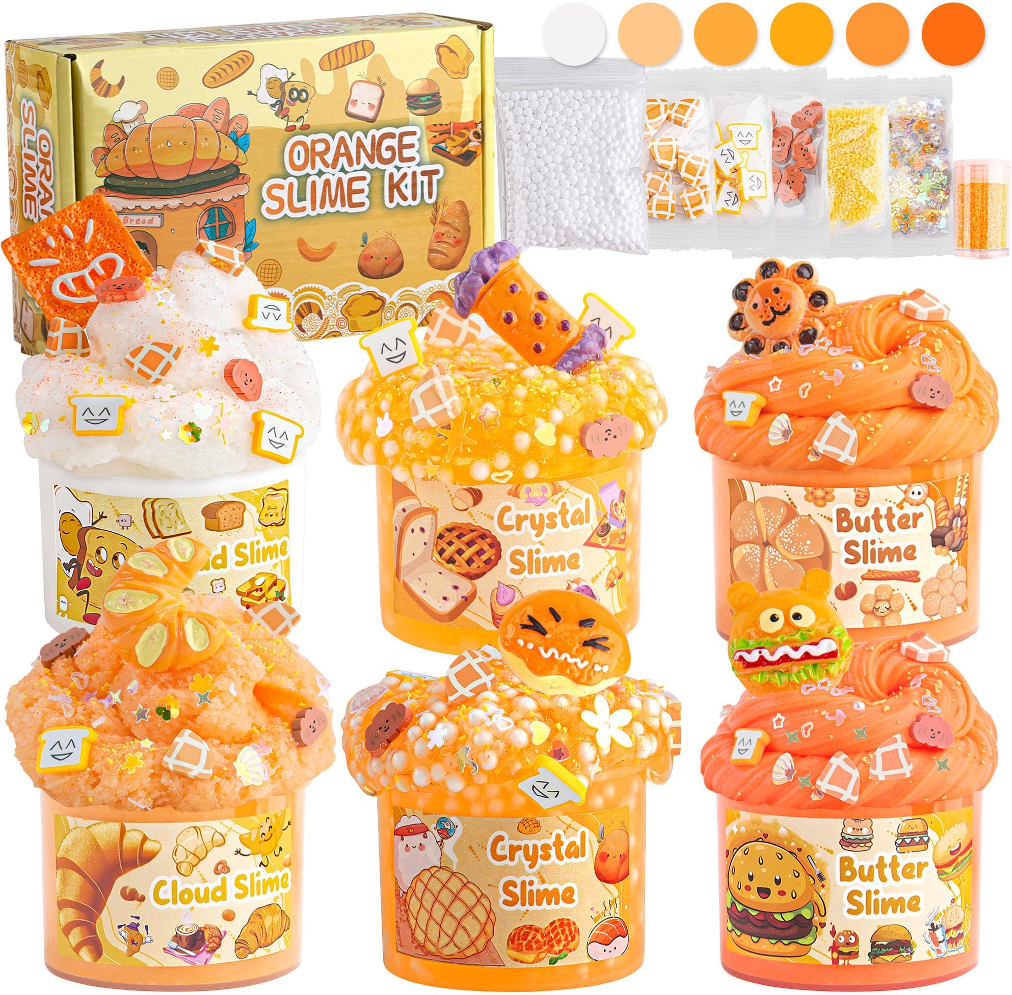 – LAWOHO Bread Slime Kit: Gradient Orange, Cloud, Butter & Clear Slime - Crunchy Birthday, Halloween, Christmas, Easter Party Favors