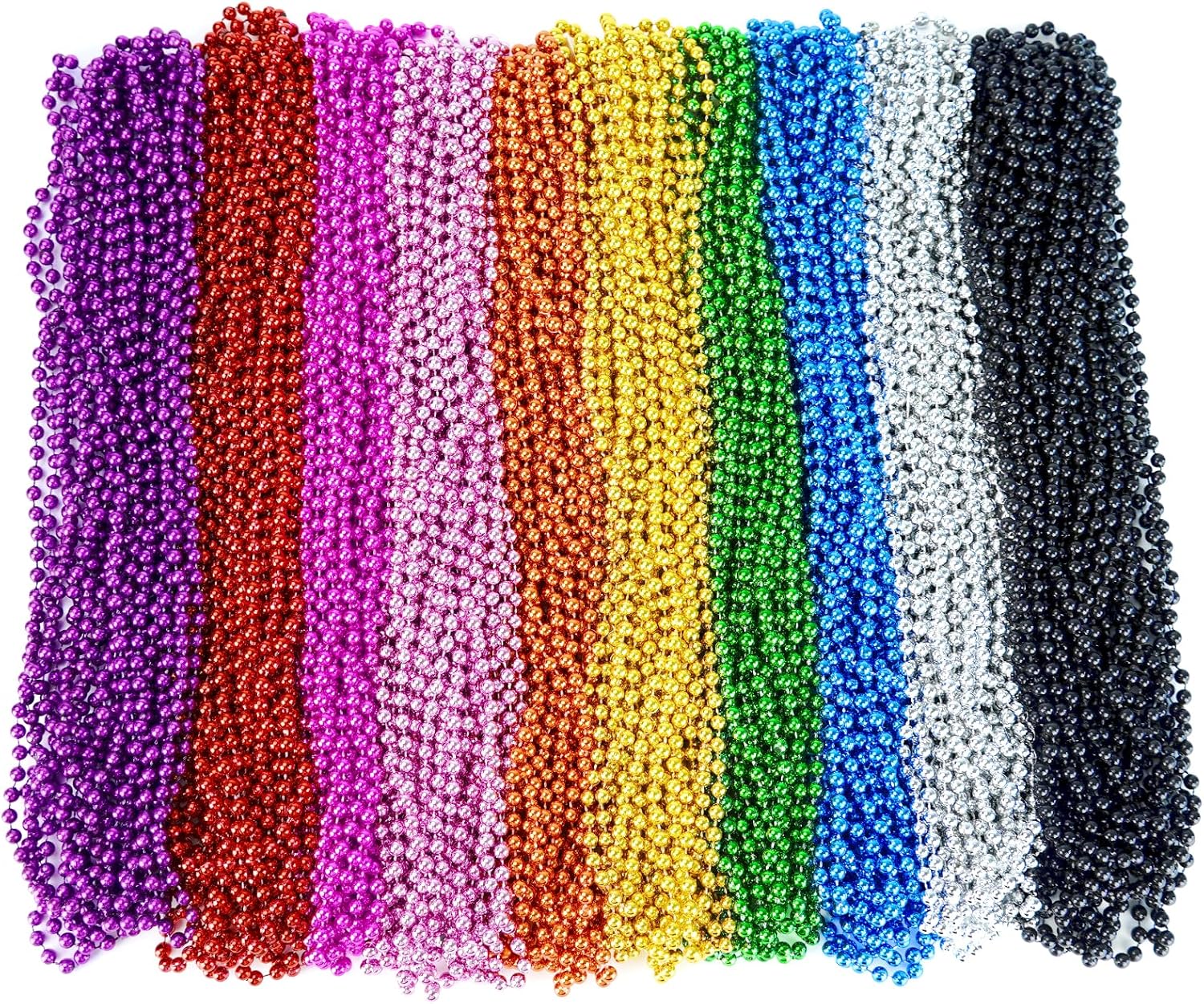 ZYFLSQ 300 Pcs Mardi Gras Beads Necklaces Bulk, 33" 7mm Multi Colors Metallic Beaded Necklaces for Party Costume Necklaces (10 Colors) - Image 5