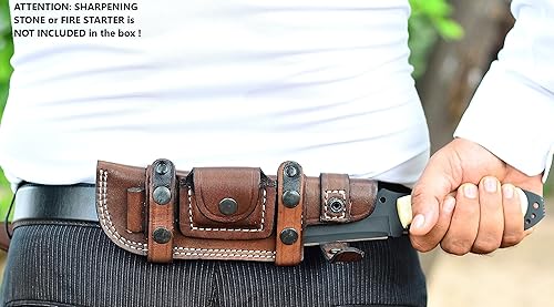 Miniatura 5 de Ottoza Cuchillo de caza - Cuchillo de camping y mango de hueso - Funda horizontal para cuchillo de transporte 354