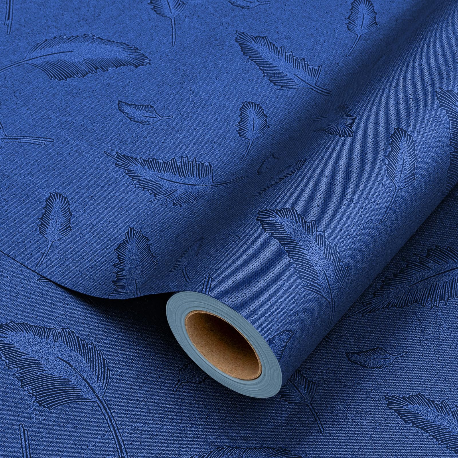 Wikadlik Navy Blue Wrapping Paper Roll - 43cm x 10m Elegant Feather Pattern Gift Wrap Paper for Men Birthday, Fathers Day, Christmas — image 1