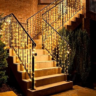 Eueasy Curtain Lights Outdoor, 300 LED Lights with 8 Lighting Modes. 15×3 FT Connectable, for Balconies, Fences, Stairs and Guardrails