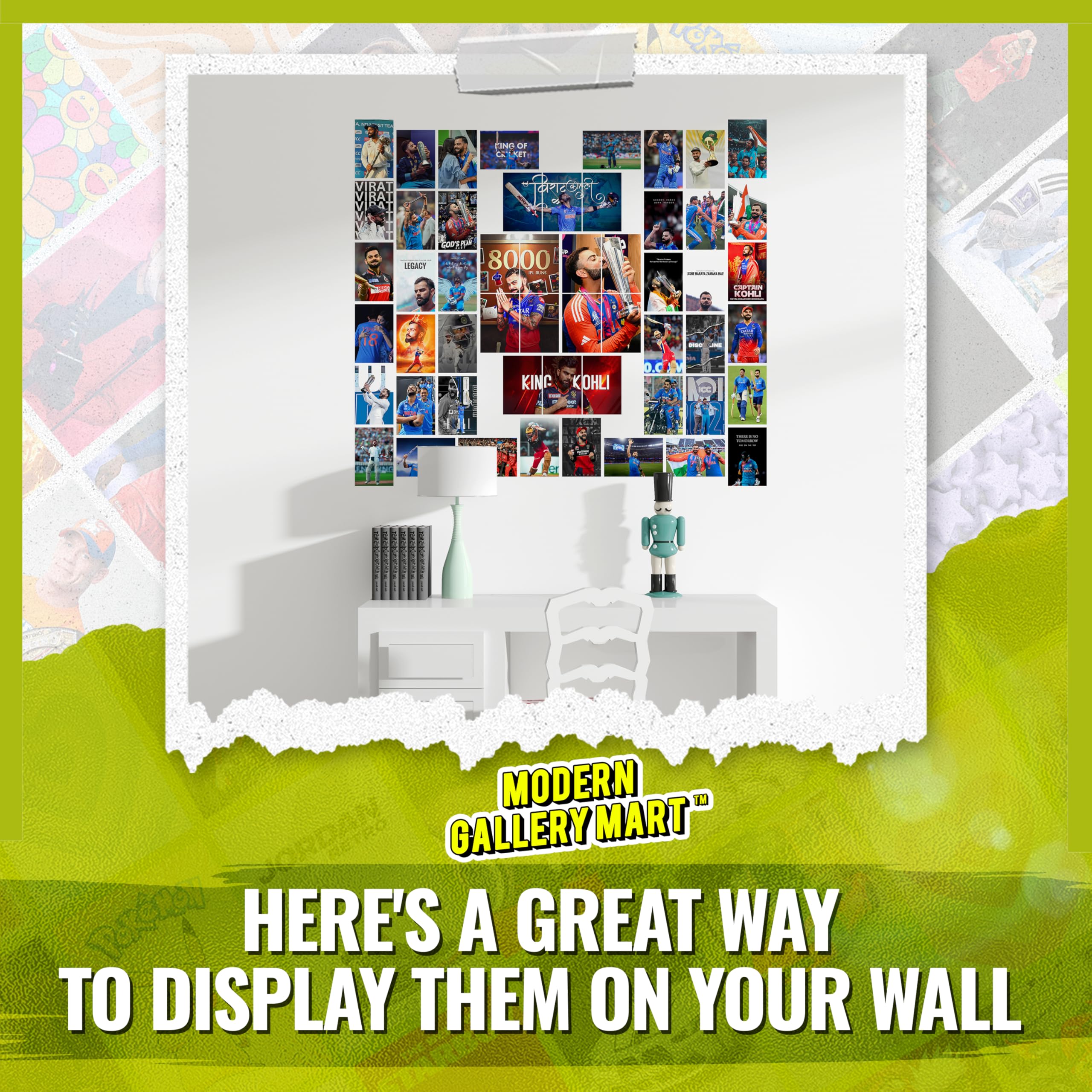 MODERN GALLERY MART Pack of 54 Virat Kohli Wall Collage Kit Posters - 4 x 6 Inches Posters for Wall Decoration - Wall Art For Bedroom, Office, Living room, Dorm room - Glue Dots Included 3