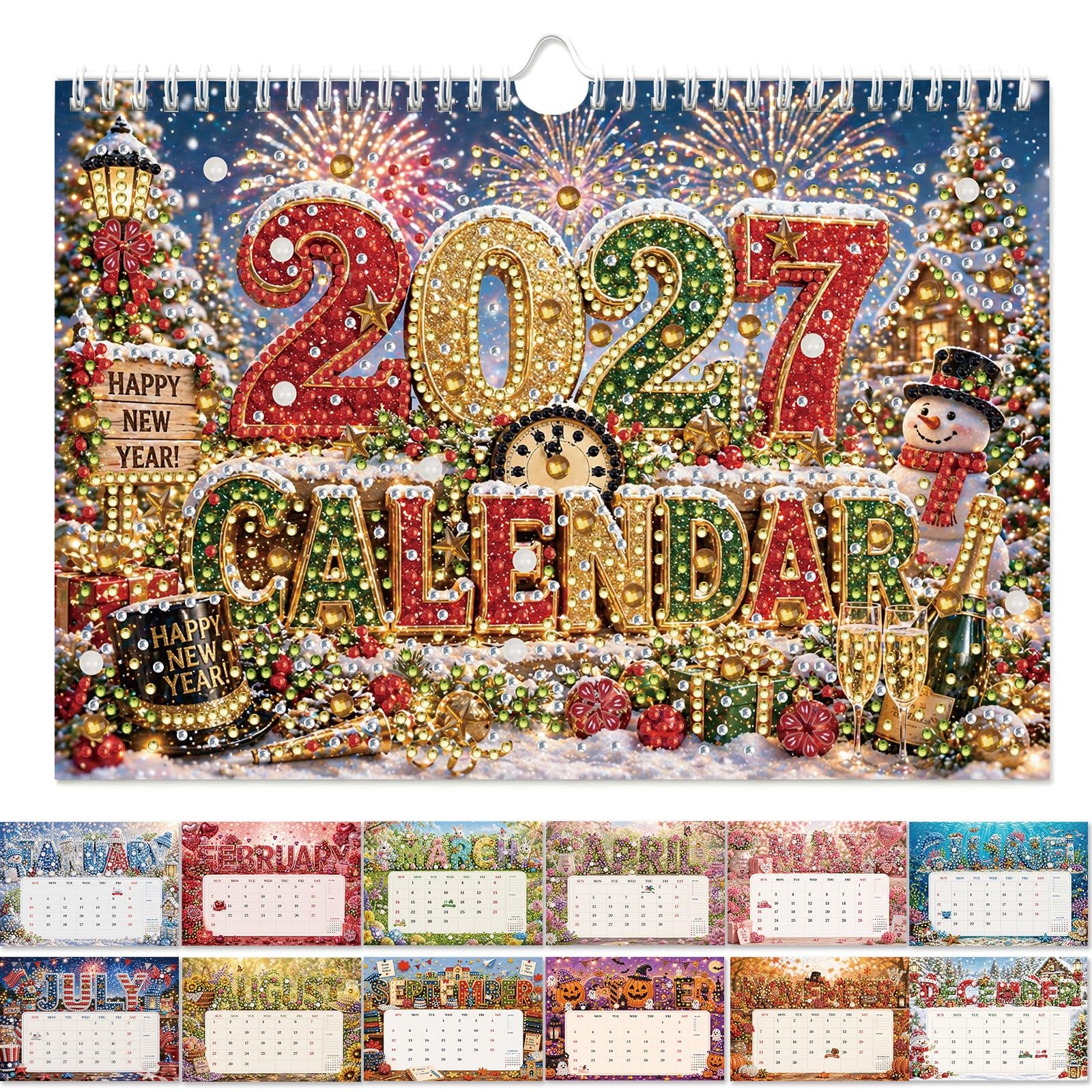 Diamond Art Painting 2027 Wall Calendar, 6.7 x 9.8in 12 Months Hanging Wall Calendar Perfect For Home, Office-07-2027