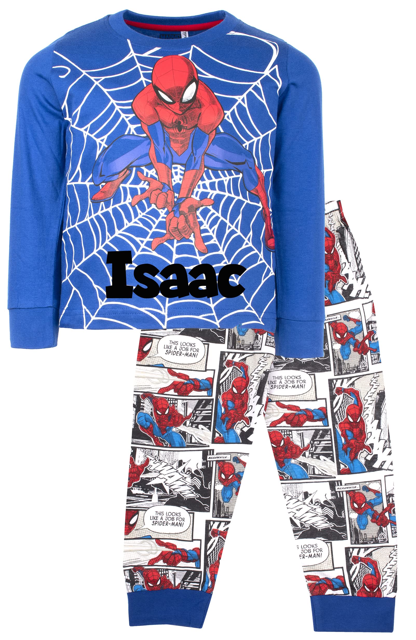 MarvelPersonalised Kids Pyjamas - Red Long Sleeve Pyjamas With Spiderman Design - 100% Cotton Sleepwear - Official Merchandise - Red & Blue