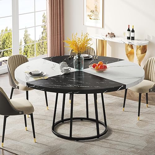 Tribesigns Mesa de comedor de 47 pulgadas para comedor, mesas de comedor redondas para 4 personas con parte superior de mármol sintético, pedestal