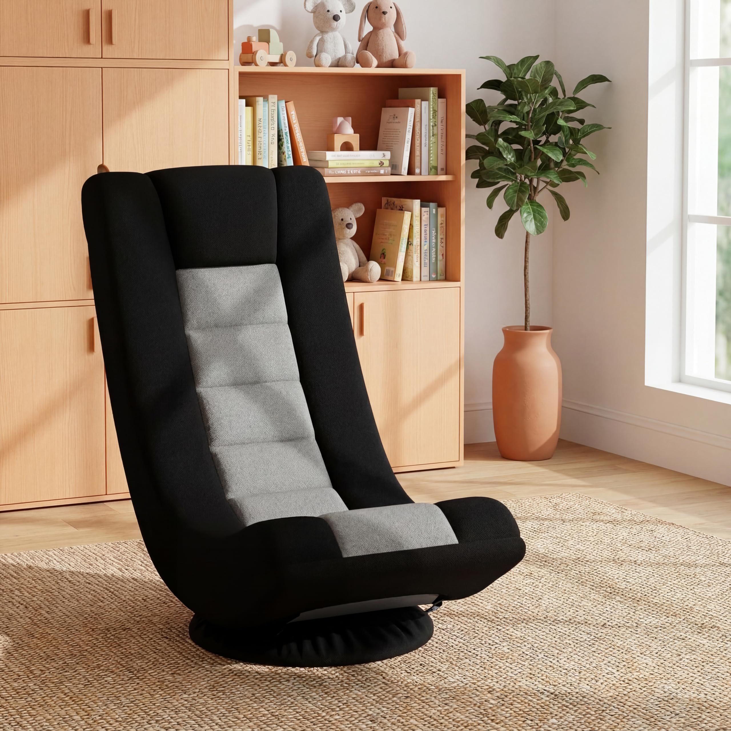 RELAX4LIFE Bodensessel Klappbar, Bodenstuhl mit 4-Fach Verstellbarer Rückenlehne, 360° drehbarem Sockel & Nackenpolster, Meditationsstuhl gepolstert, Gamingsessel Relaxsessel für Wohnzimmer (Grau)