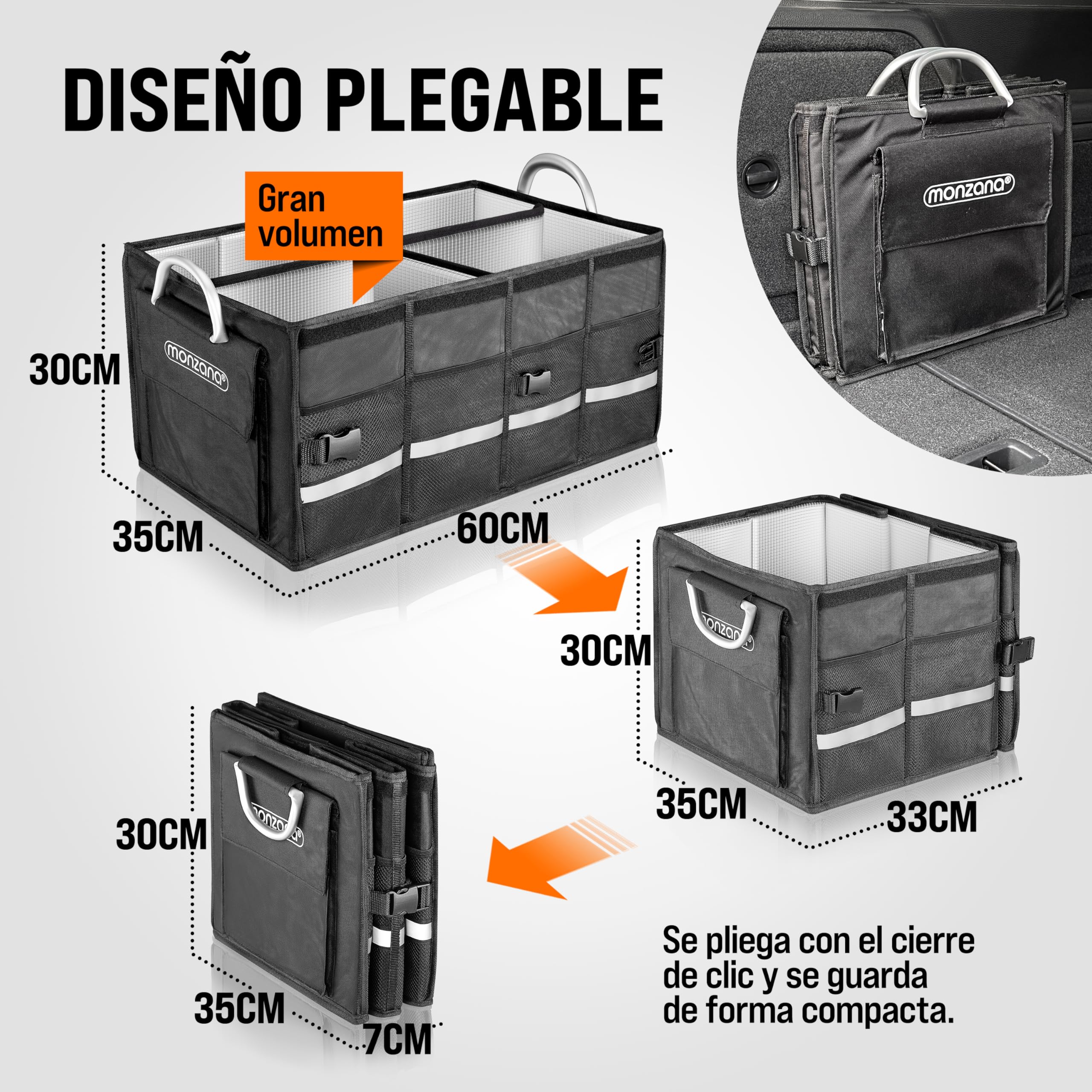 Monzana® Organizador coche Bolsa para maletero 68L Cesta Almacenamiento Caja Plegable con Aislante Negro