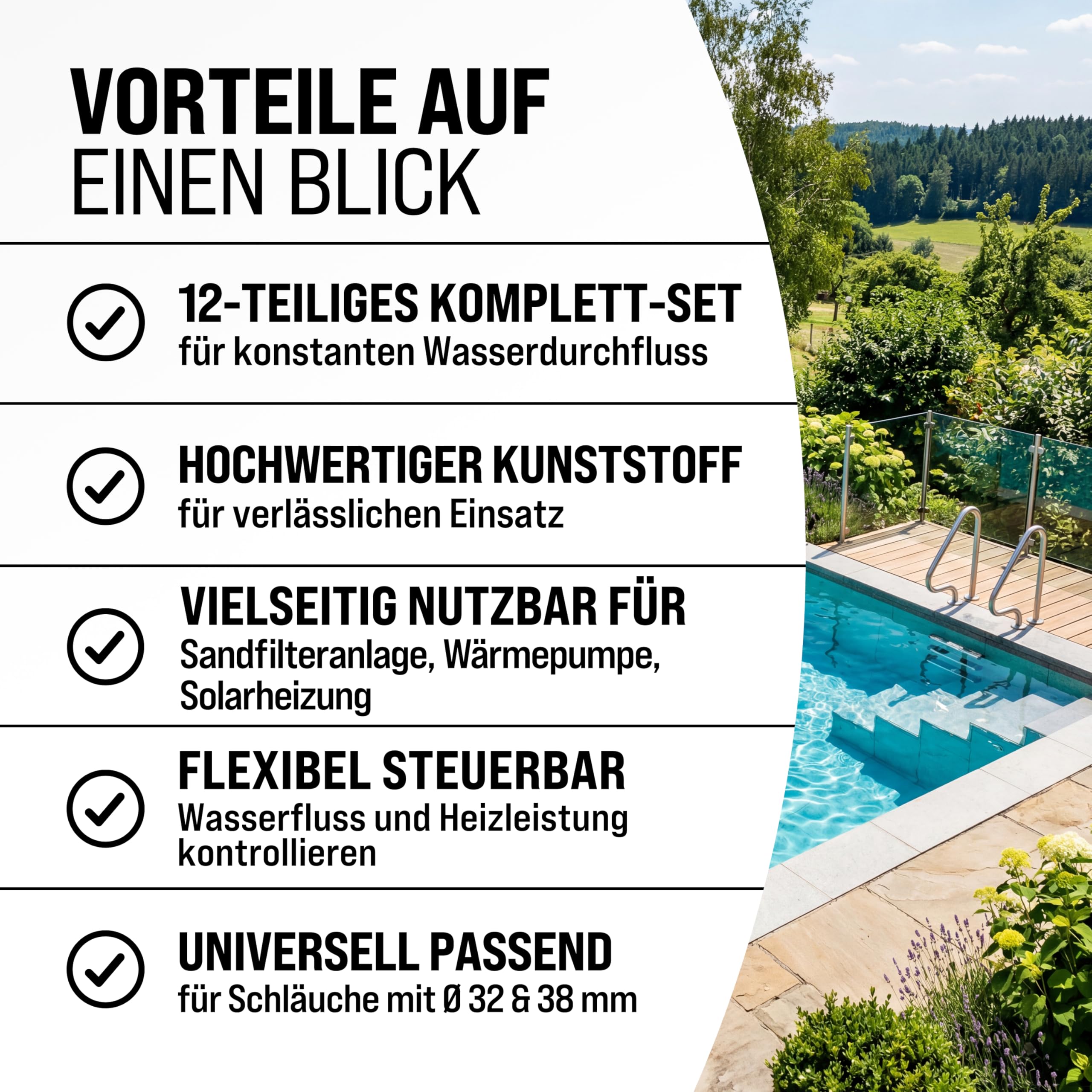 MONZANA® Bypass Set Pool 12-teilig 3 Wege Ventil Anschluss Ø 32/38mm Schlauchschellen Sandfilteranlagen Poolheizung Wärmepumpe Solarheizung