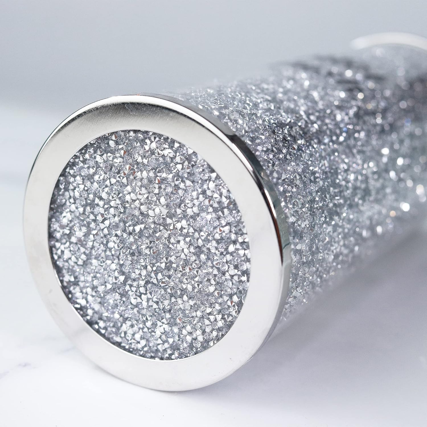 Lmaray Silver Crushed Crystal Toilet Brush Holder, Bling Toilet Brush Holder for Home Toilet Bowl Cleaner Brush Bathroom Scrub Brush, 10.2" Height