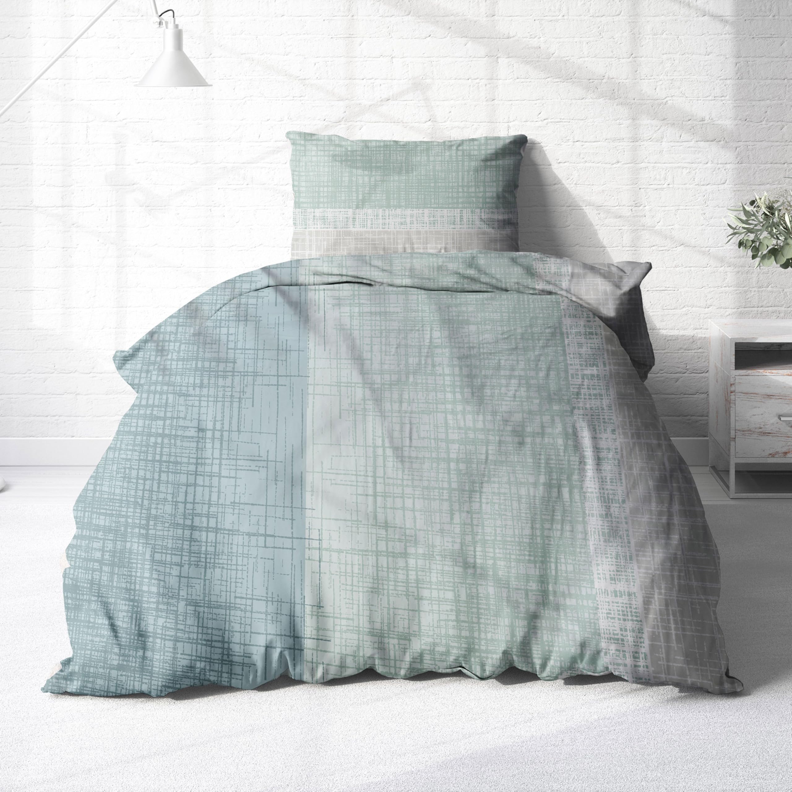 Träumschön Bettwäsche aus 100% Baumwolle 155x220 + 80x80 cm Salbei Mint | Renforcé Bettwäsche mit Reißverschluss, leicht, atmungsaktiv, bügelfrei, ideal für Frühling, Sommer, Made in EU, OEKO-Tex