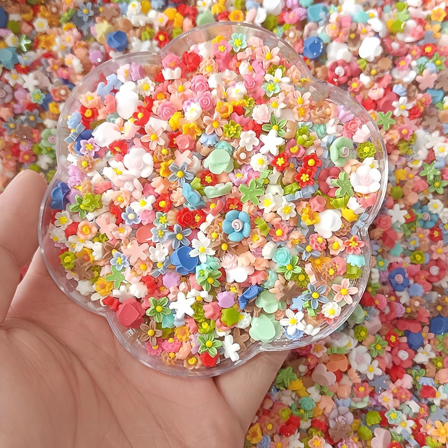 250PCS 3D Floral Nail Charms Spring Summer Flower Nail Rhinestones Colorful Flowers Nail Gems Mixed Colors Resin Floral Charms for Acrylic Nails Mini Flower Design Nail Supplies for Women Nails Decor image 2