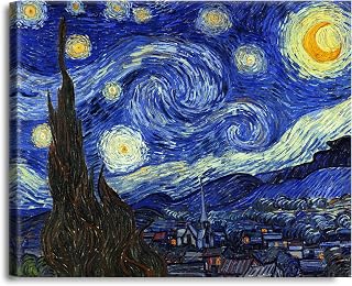 A&T ARTWORK The Starry Night by Vincent Van Gogh. The World Classic Art Reproductions, Giclee Canvas Prints Wall Art for Home Decor,36x45x1.5 inches