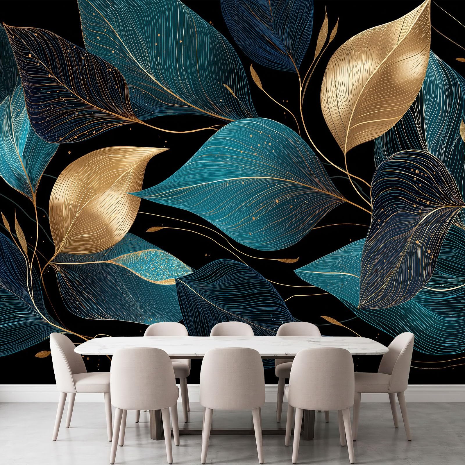 Tapeta mural tropikalny morski złote liście zdjęcie tapeta 390 x 260 cm
