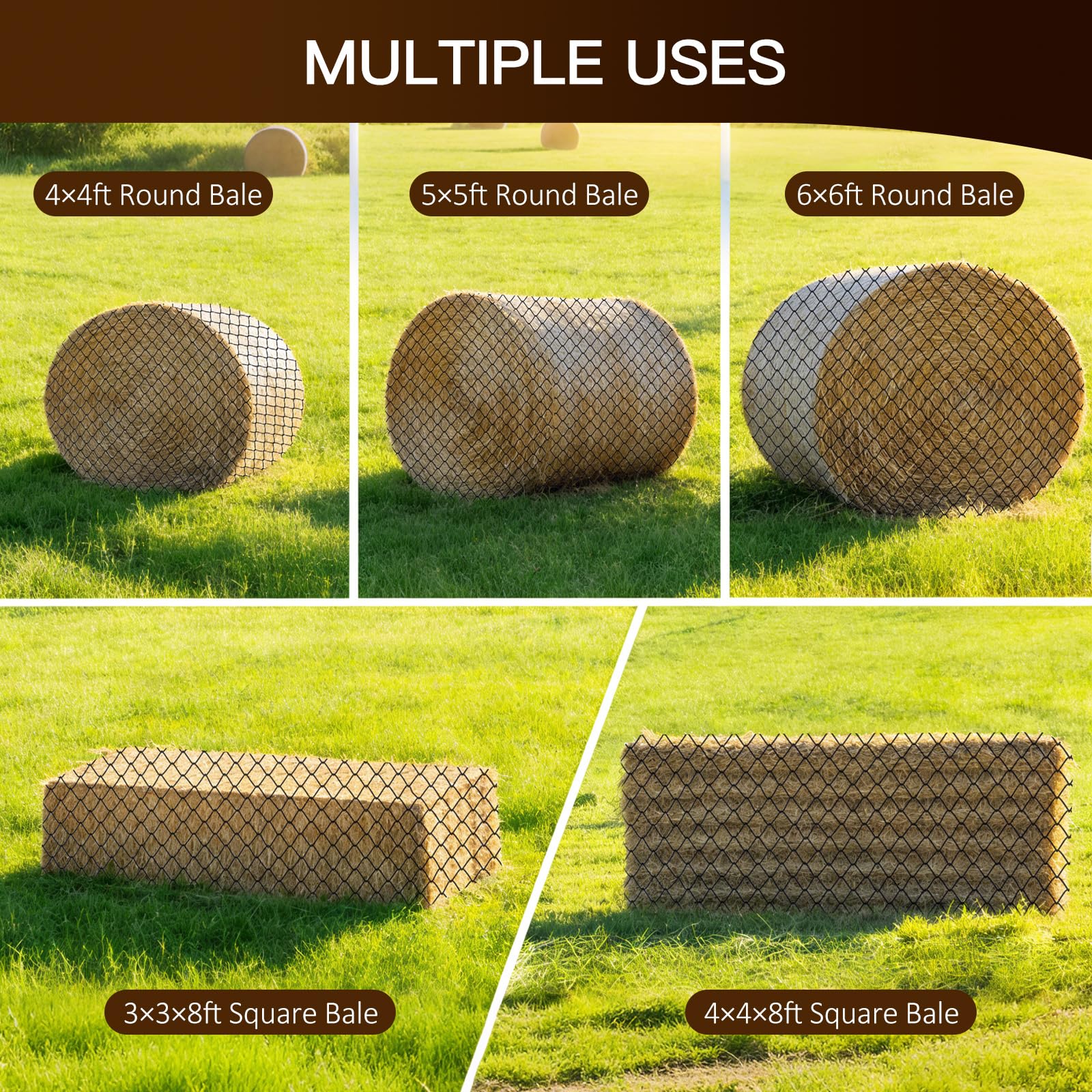 Rete da Fieno per Palloni Rotondi, ⌀180 cm×H180cm, Rete Fieno per Cavalli/Bovini/Pecore, Hay Net Adatta per Rastrelliere per Fieno, Maglie 4×4cm