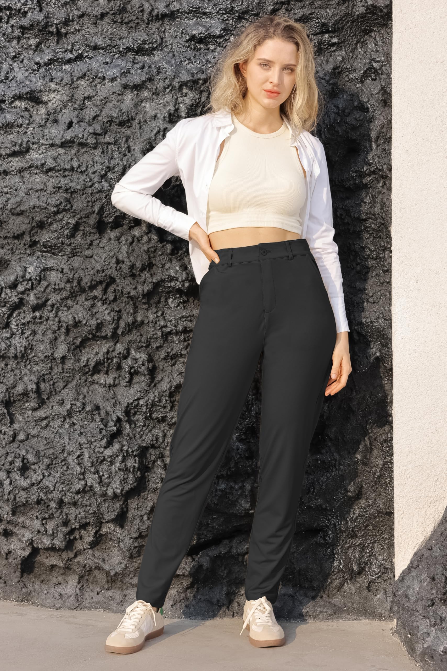 Bamans Pantaloni Donna Neri Elastico, Pantaloni Eleganti Slim Fit Pants Casa Casual Ufficio Affare