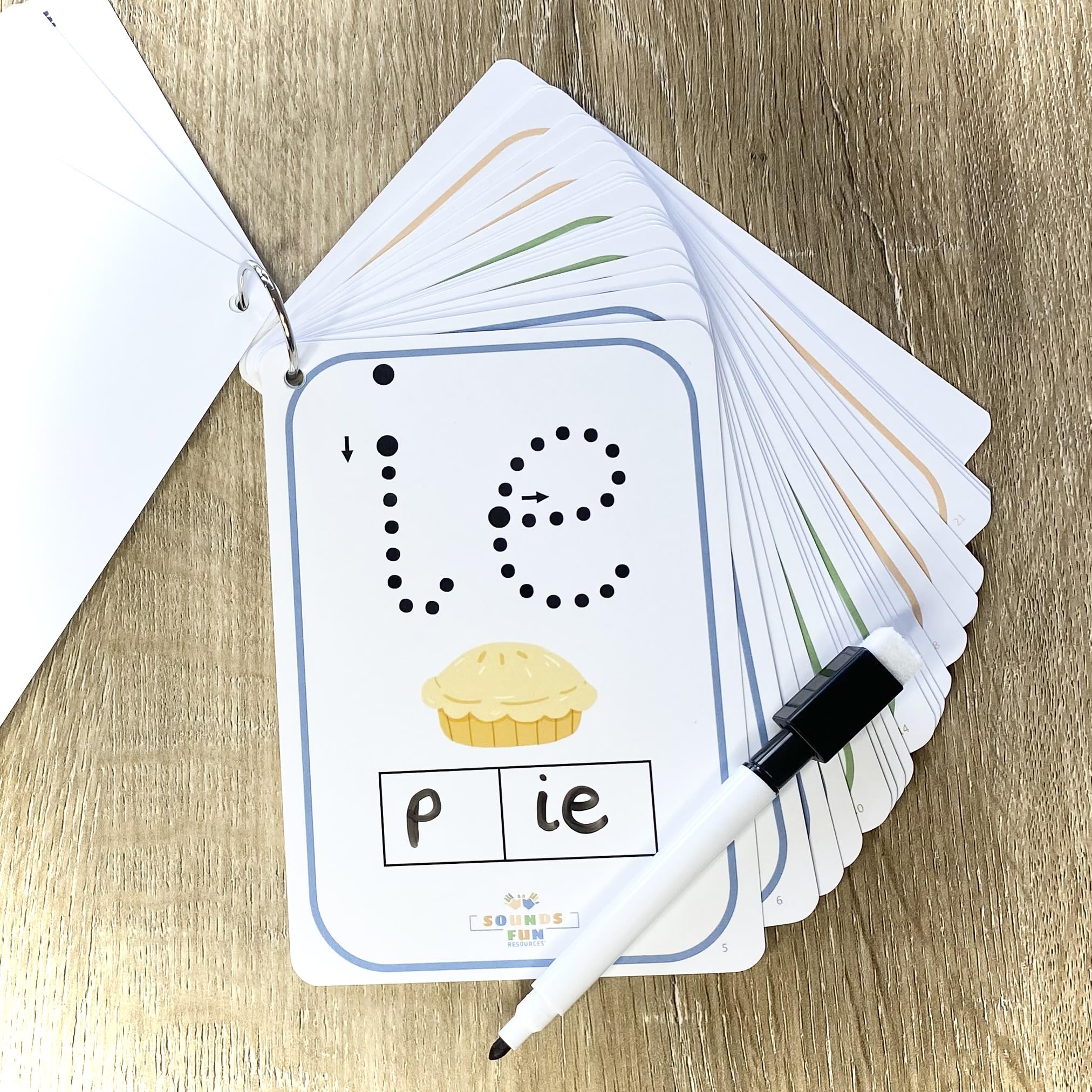 Phase 5 Word Building Phonics Flashcards, Wipeable A6 Educational cards for Children Ages 5+, Laminated with Binder Ring & Pen, Dotted Font & Word Building Frames, Home & School, Sounds Fun Resources - Image 4